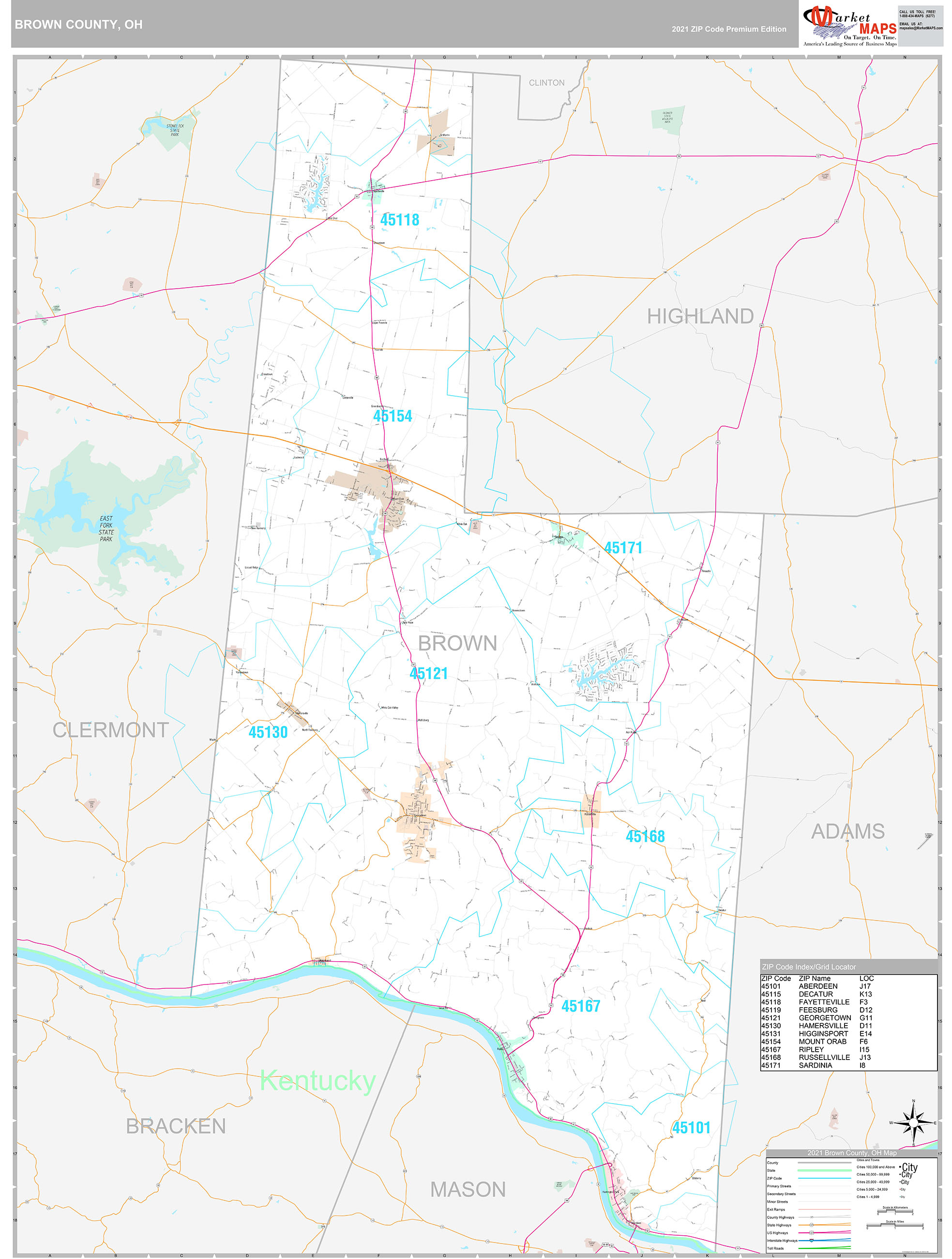 Brown County, OH Wall Map Premium Style by MarketMAPS