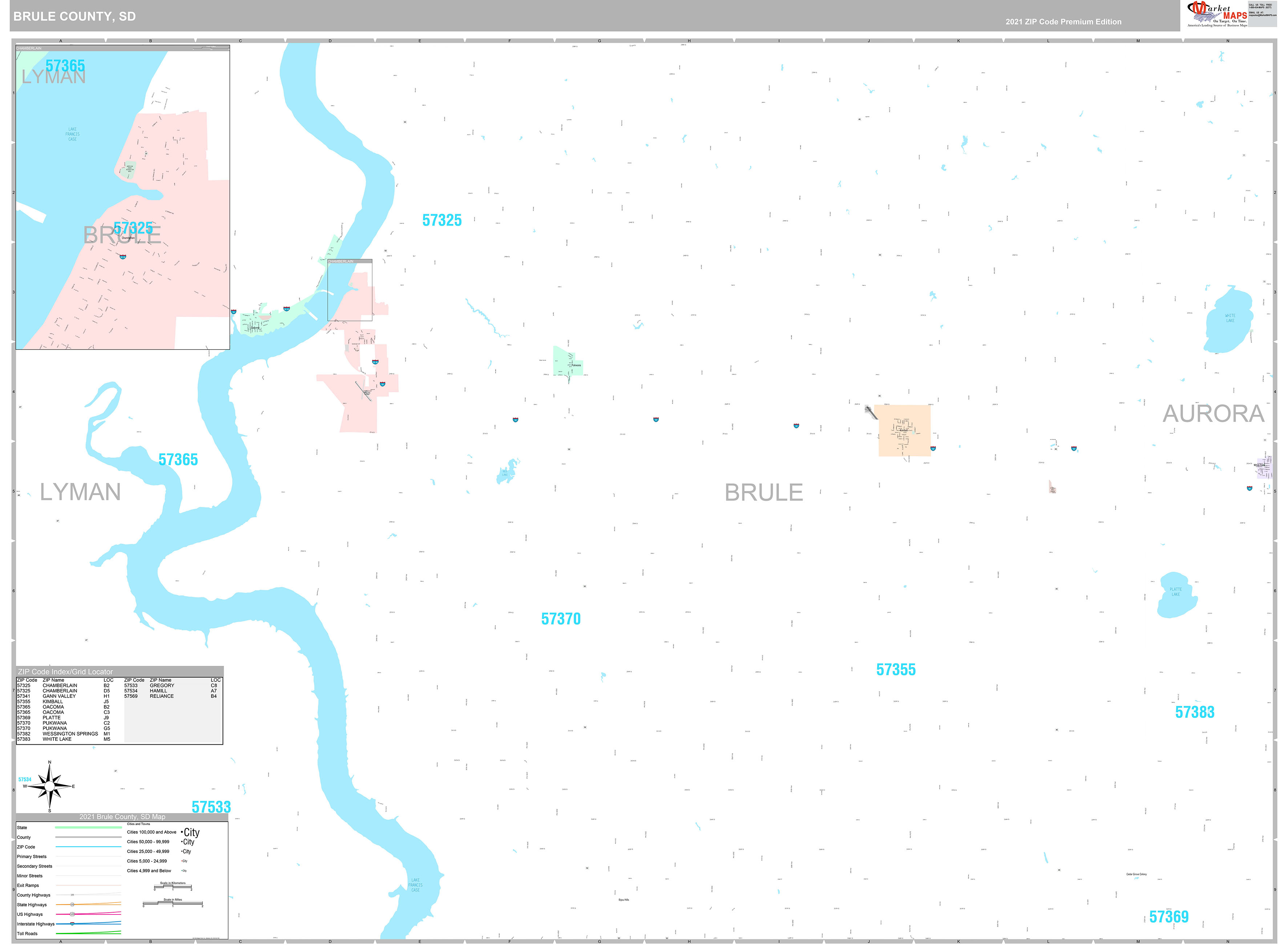 Brule County, SD Wall Map Premium Style by MarketMAPS MapSales