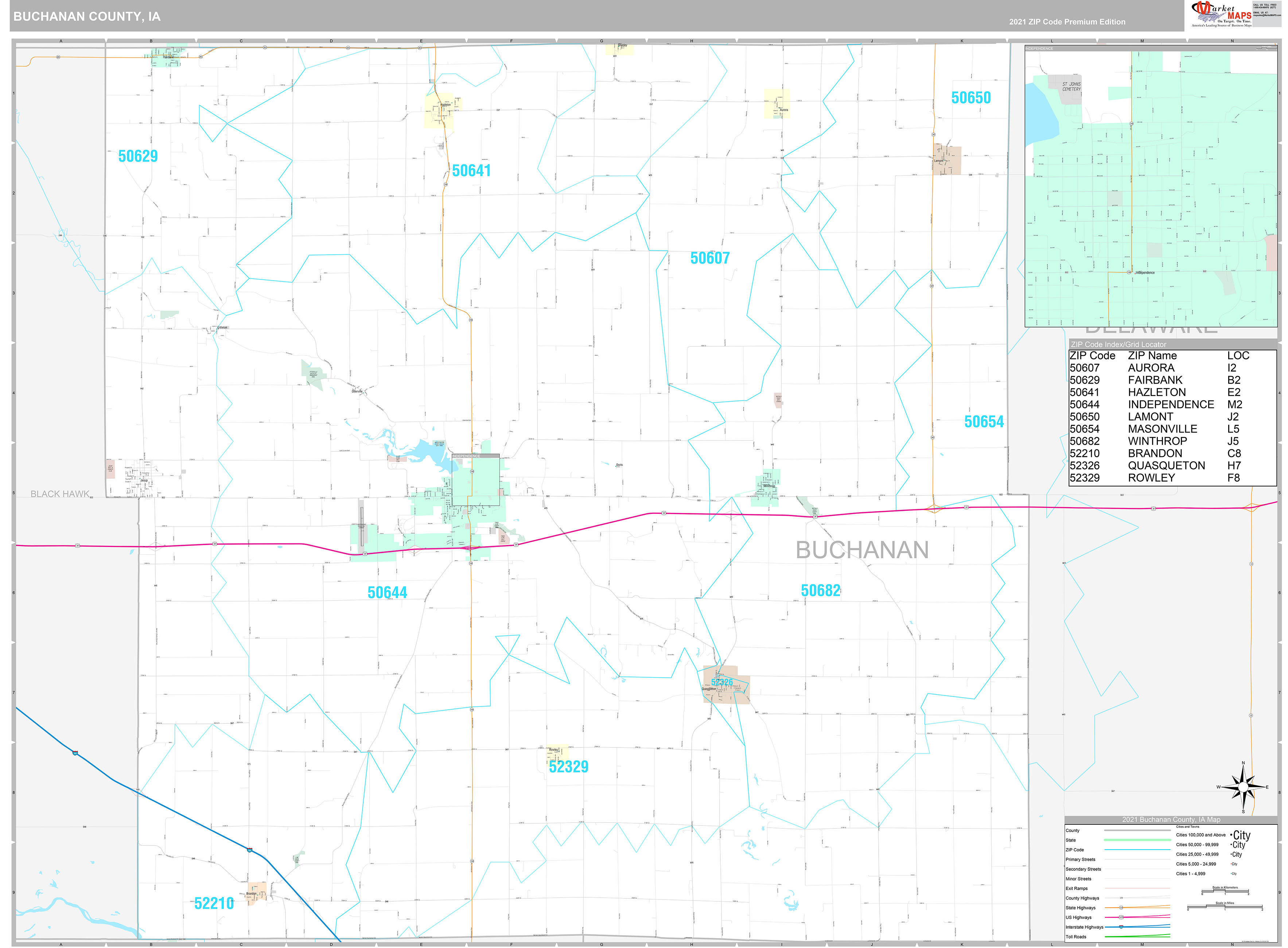 Buchanan County, IA Wall Map Premium Style by MarketMAPS MapSales