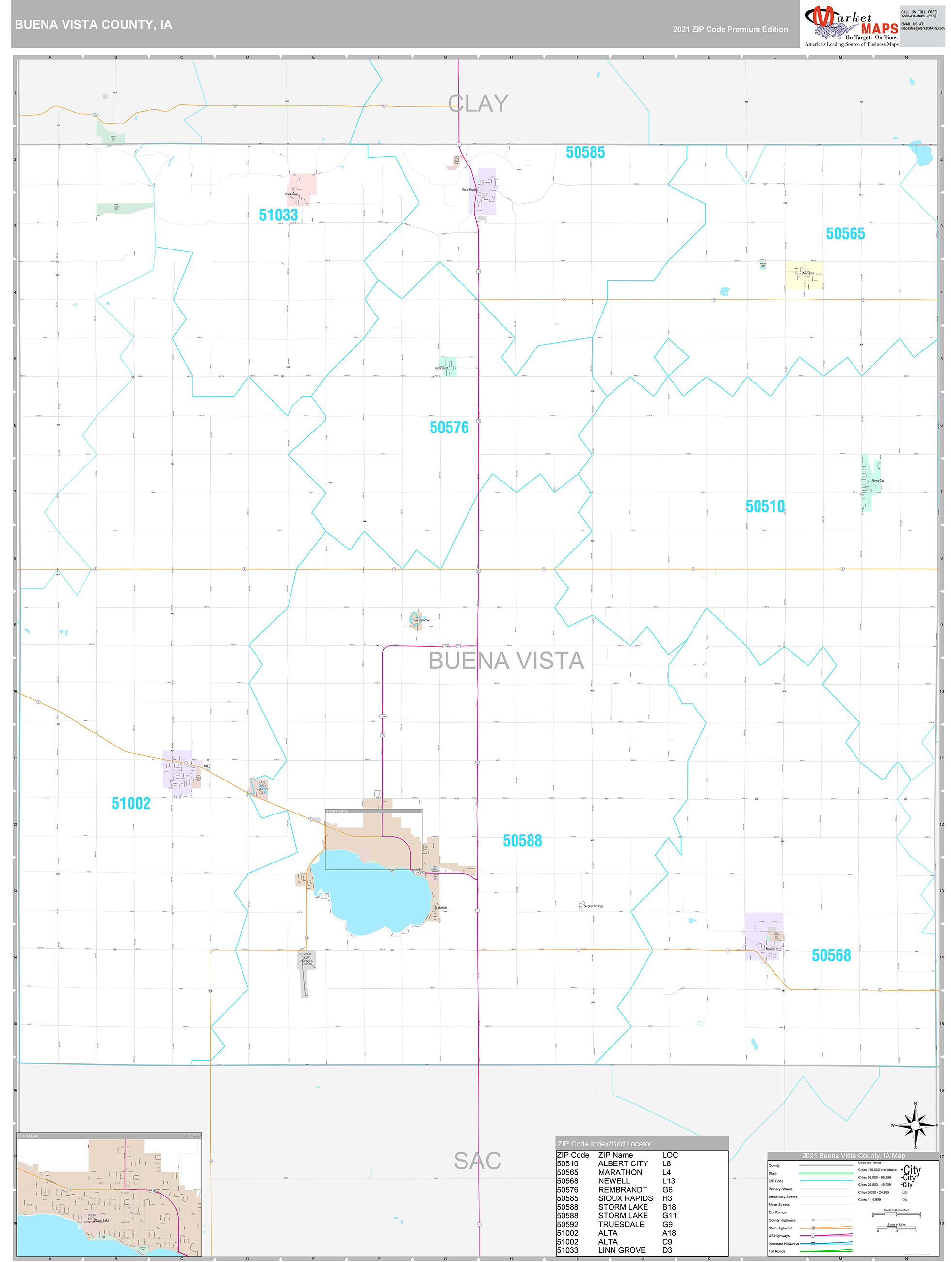 Buena Vista County, IA Wall Map Premium Style by MarketMAPS MapSales