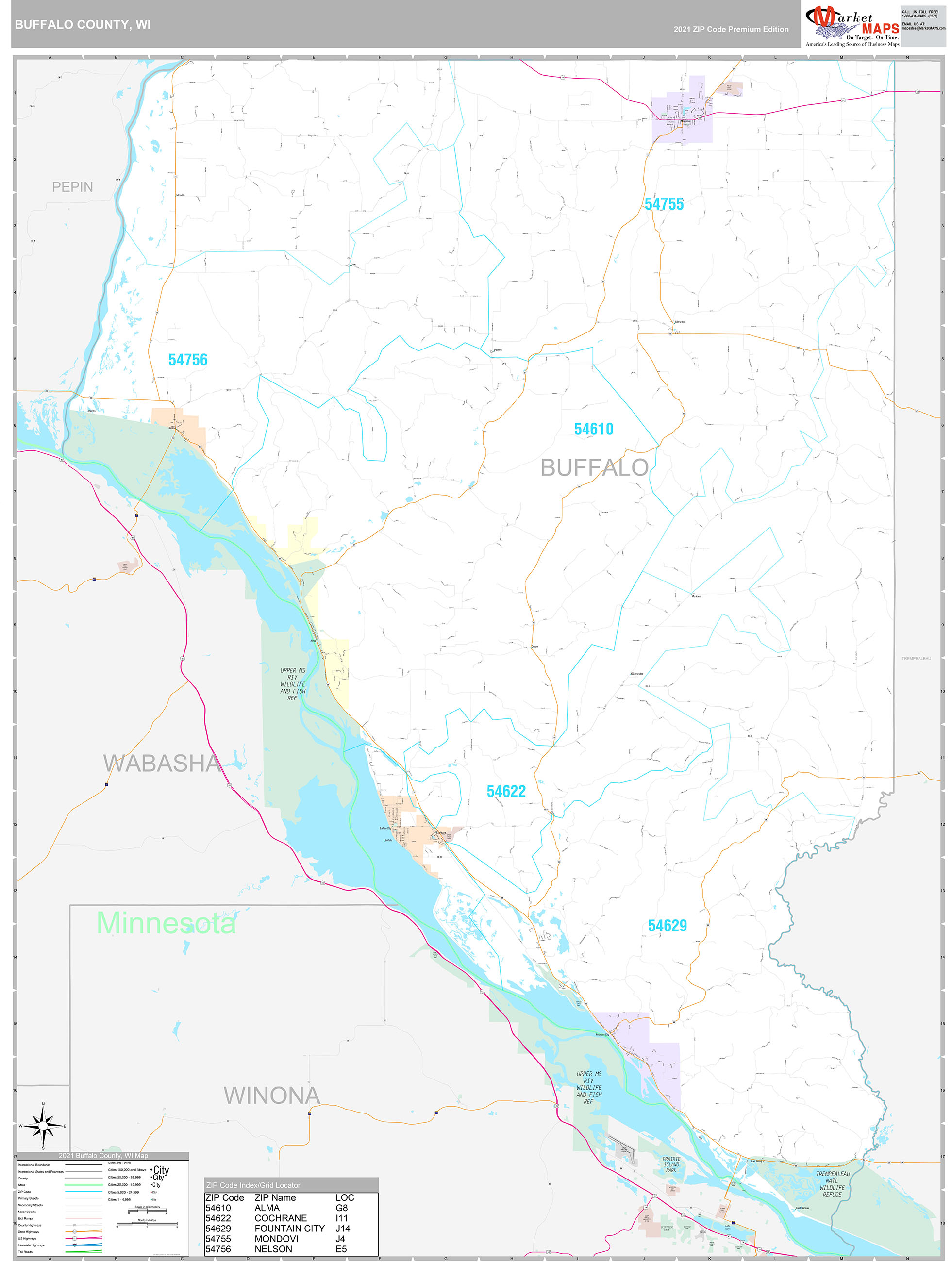 Buffalo County, WI Wall Map Premium Style by MarketMAPS MapSales