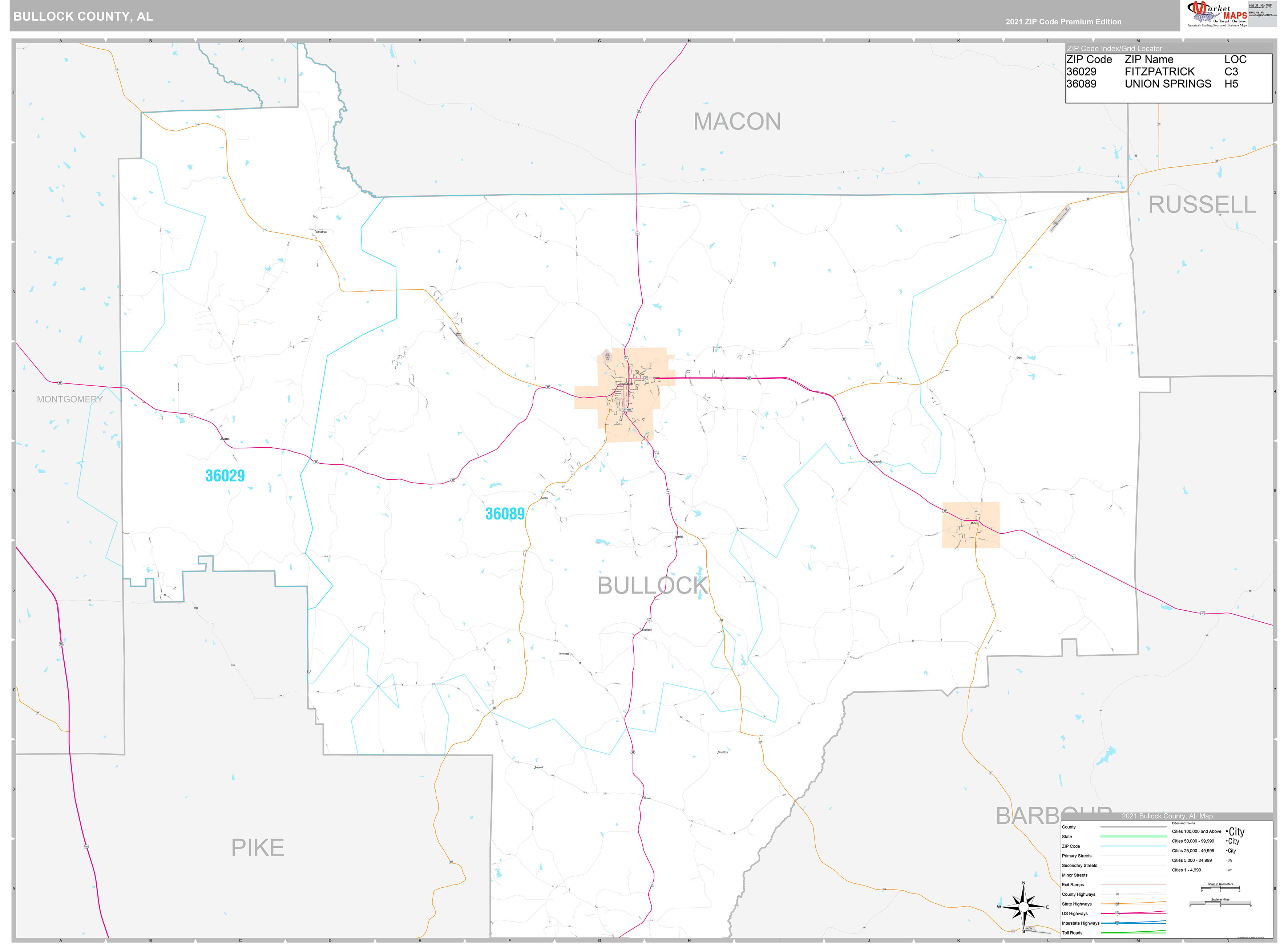 Bullock County, AL Wall Map Premium Style by MarketMAPS - MapSales.com