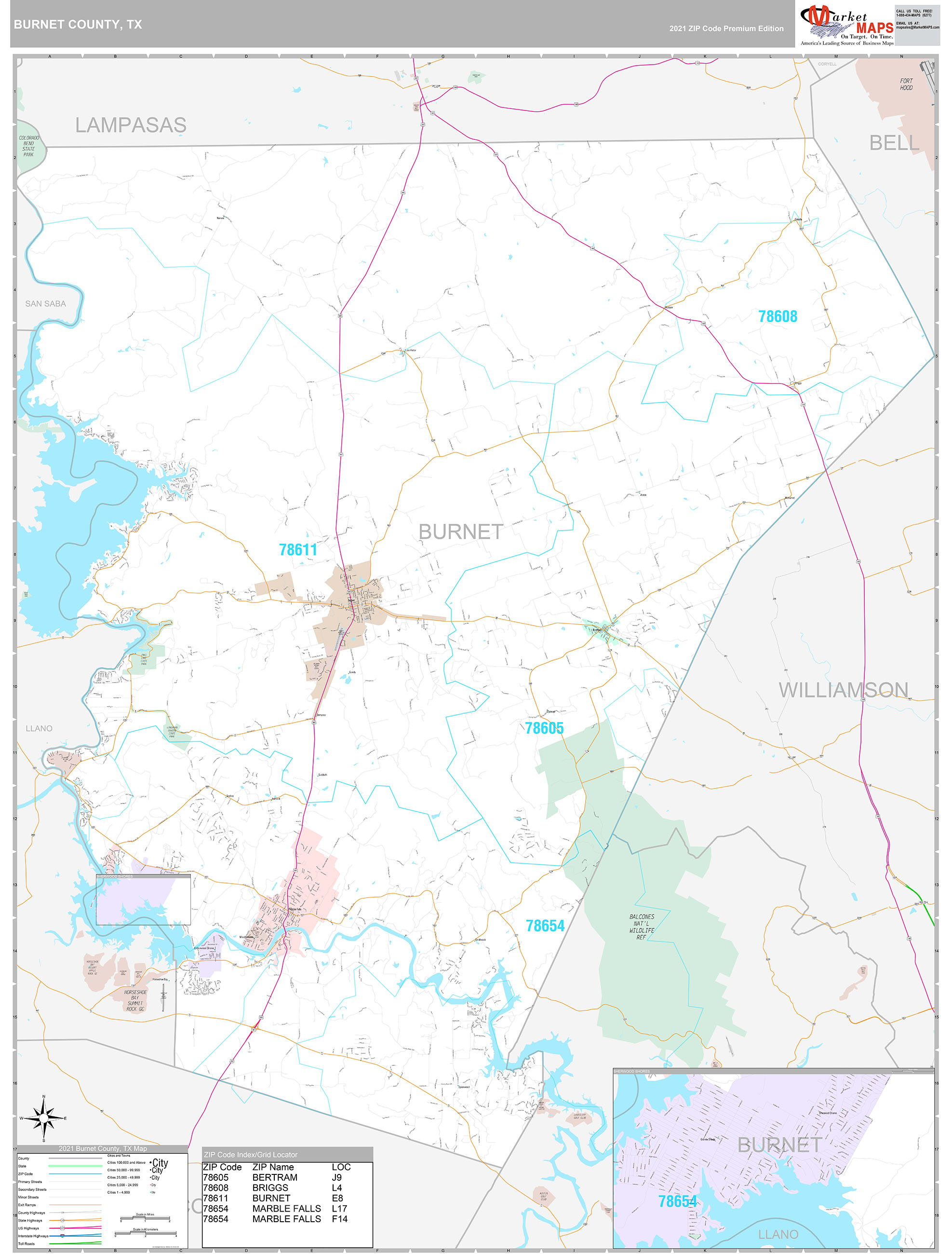 Burnet County, TX Wall Map Premium Style