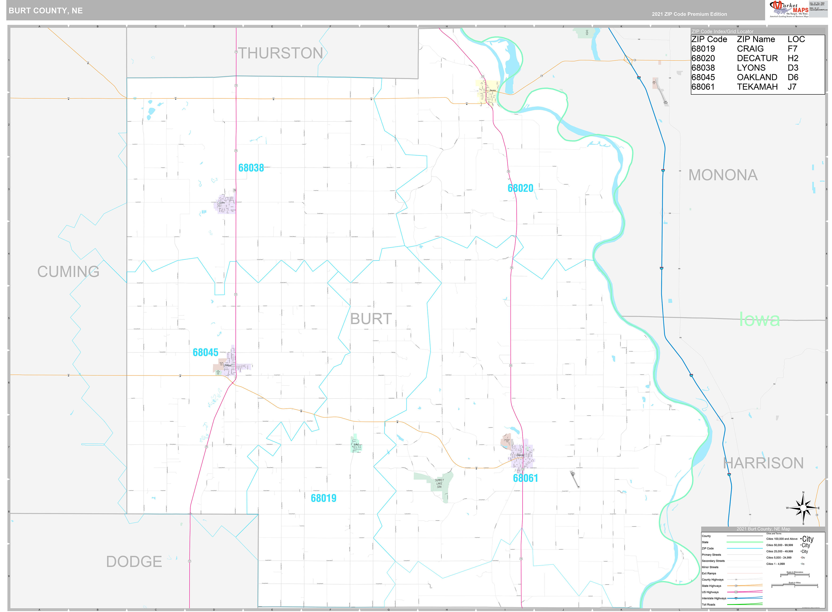 Burt County, NE Wall Map Premium Style by MarketMAPS MapSales