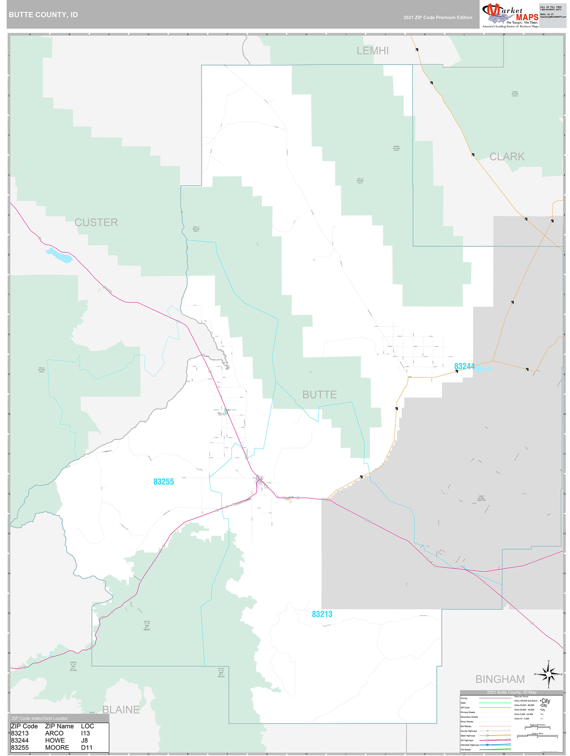 Butte County, ID Wall Map Premium Style by MarketMAPS