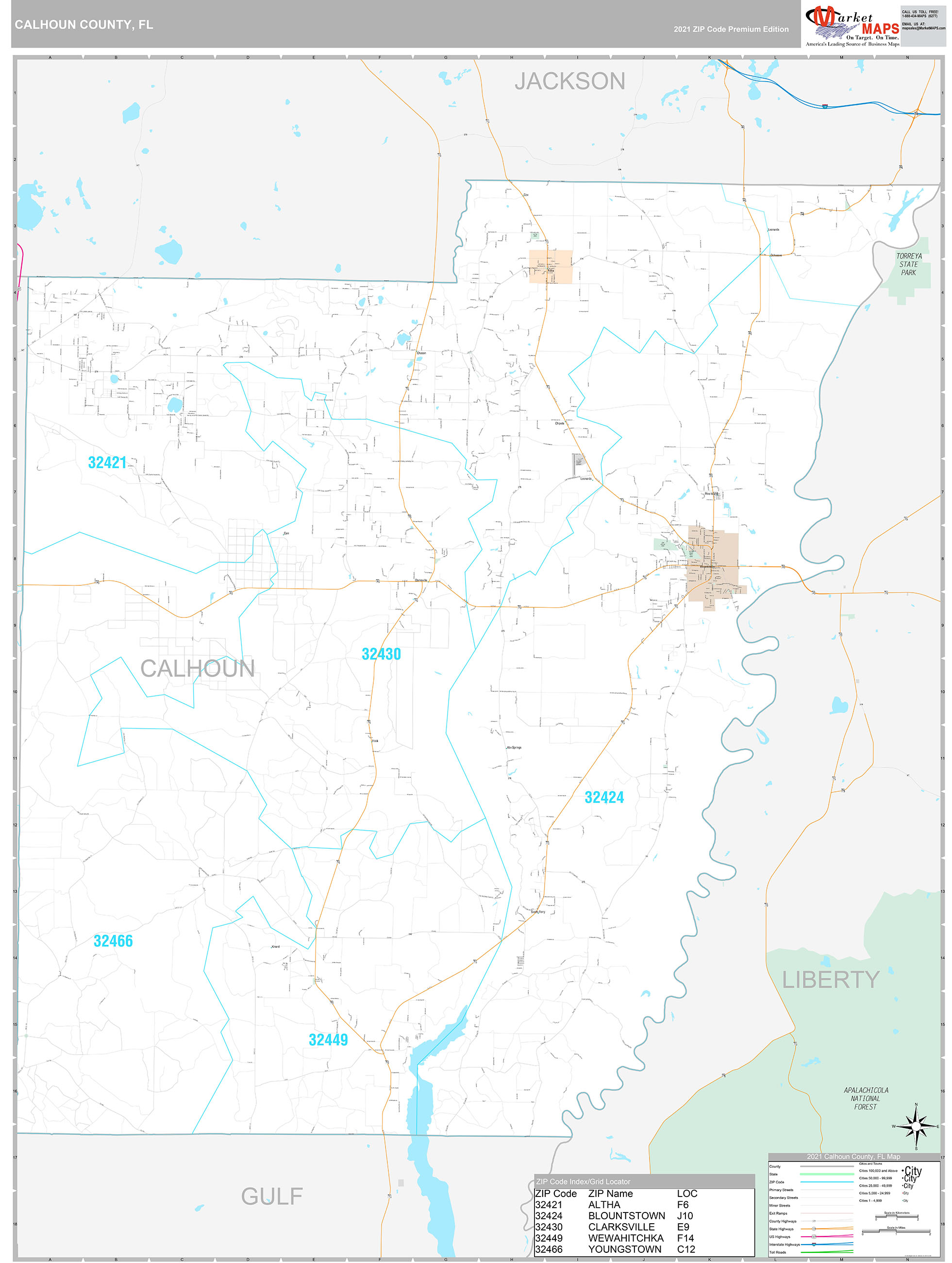 Calhoun County, FL Wall Map Premium Style by MarketMAPS