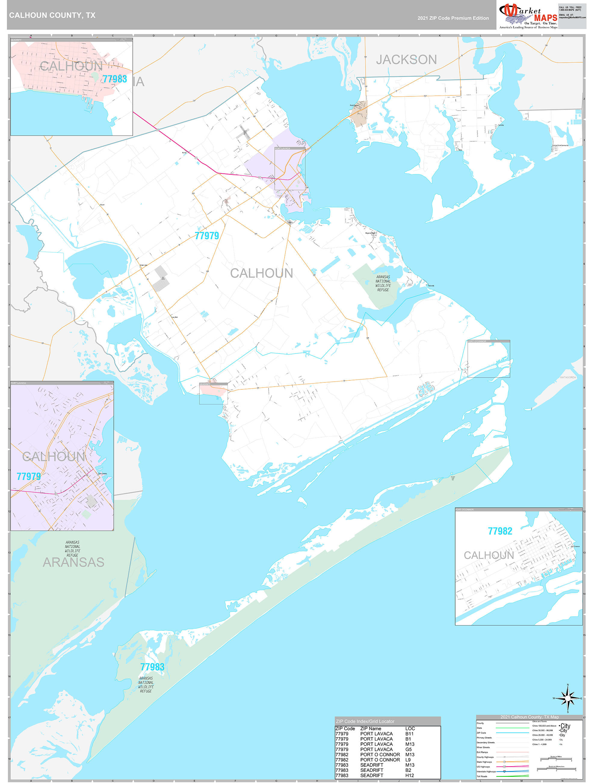 Calhoun County, TX Wall Map Premium Style by MarketMAPS MapSales