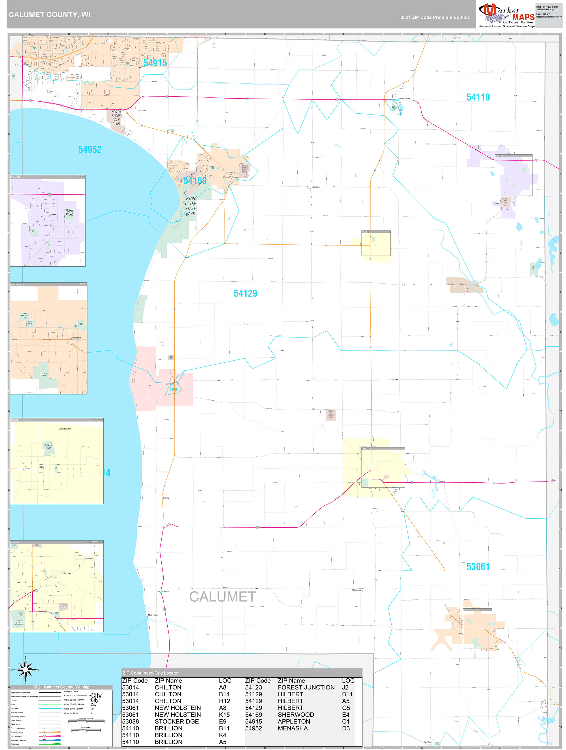 Calumet County, WI Wall Map Premium Style by MarketMAPS