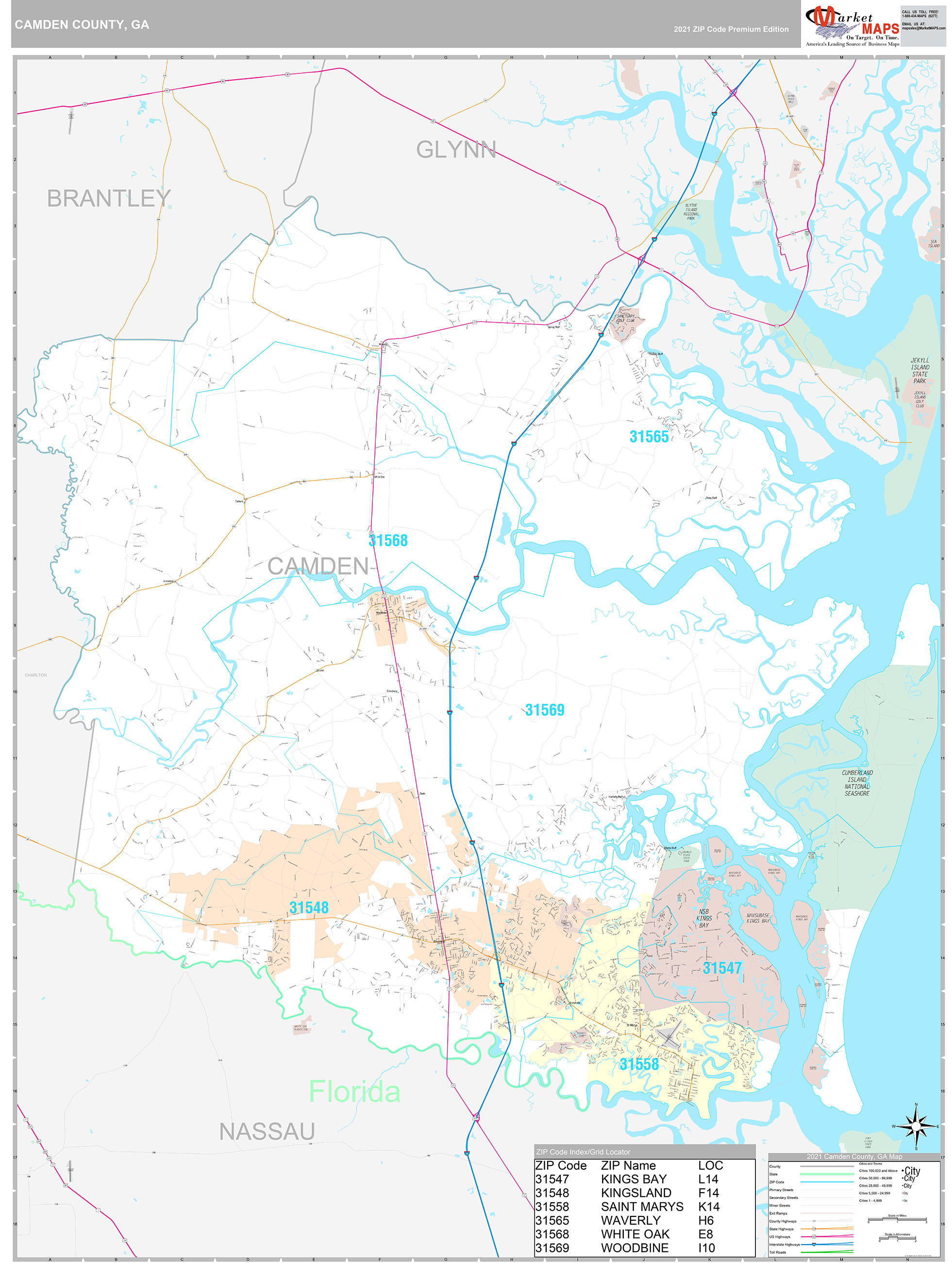 Camden County, GA Wall Map Premium Style by MarketMAPS