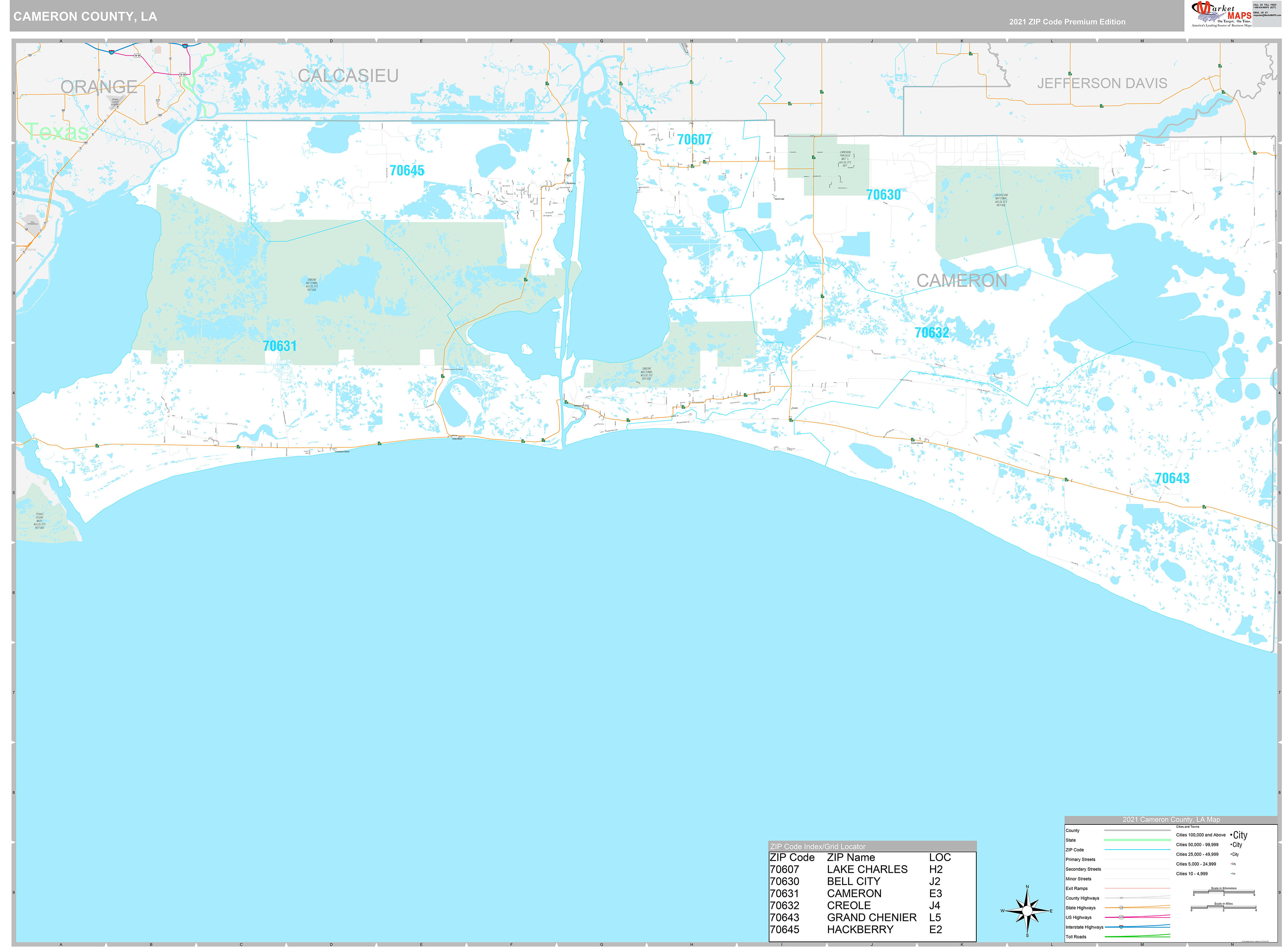 Cameron County, LA Wall Map Premium Style by MarketMAPS
