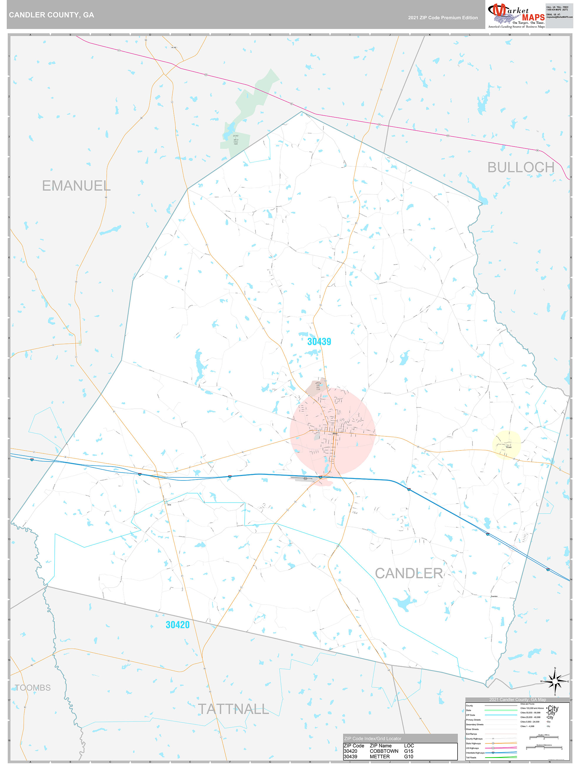 Candler County, GA Wall Map Premium Style by MarketMAPS MapSales
