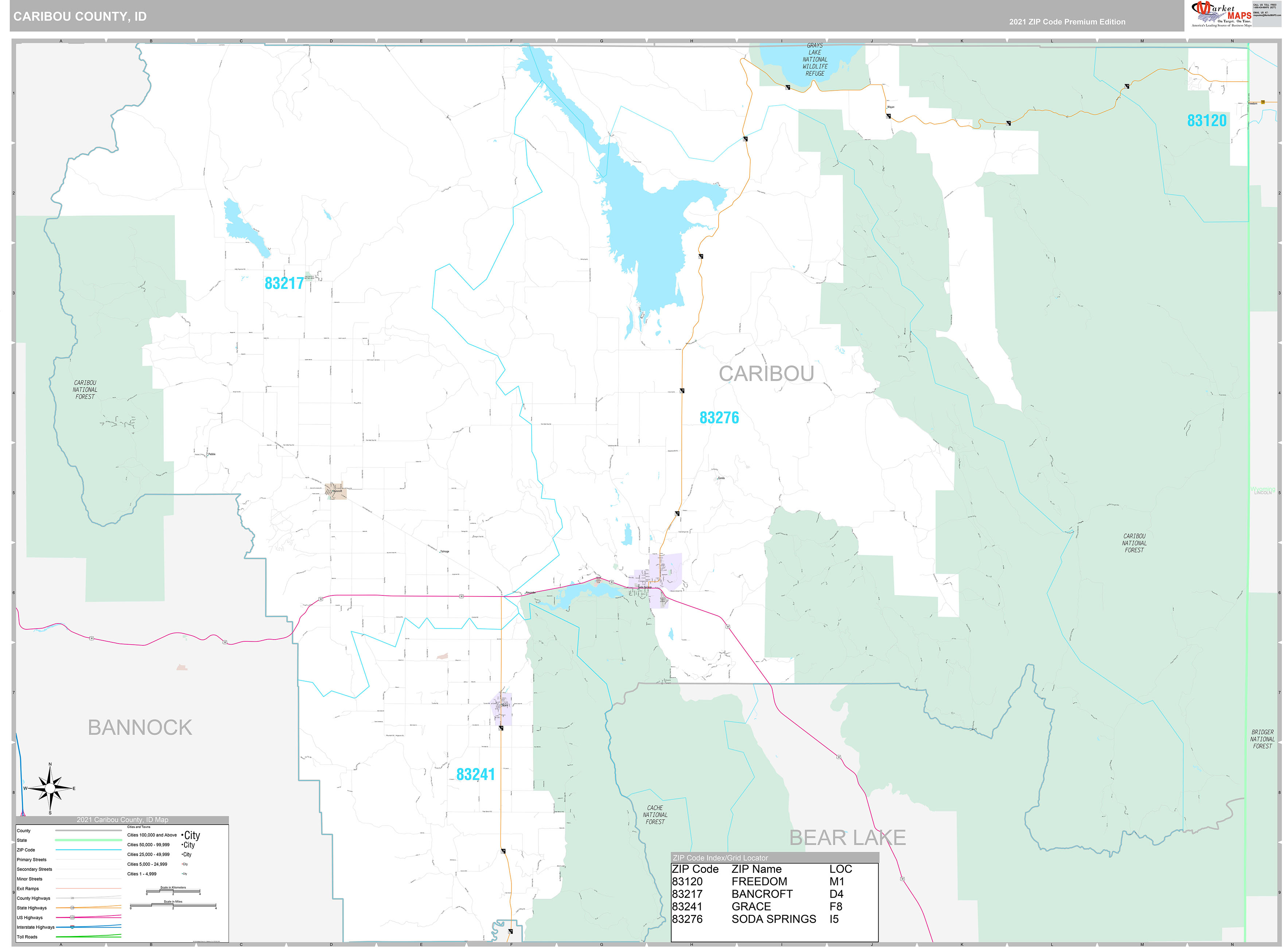 Caribou County, ID Wall Map Premium Style by MarketMAPS MapSales
