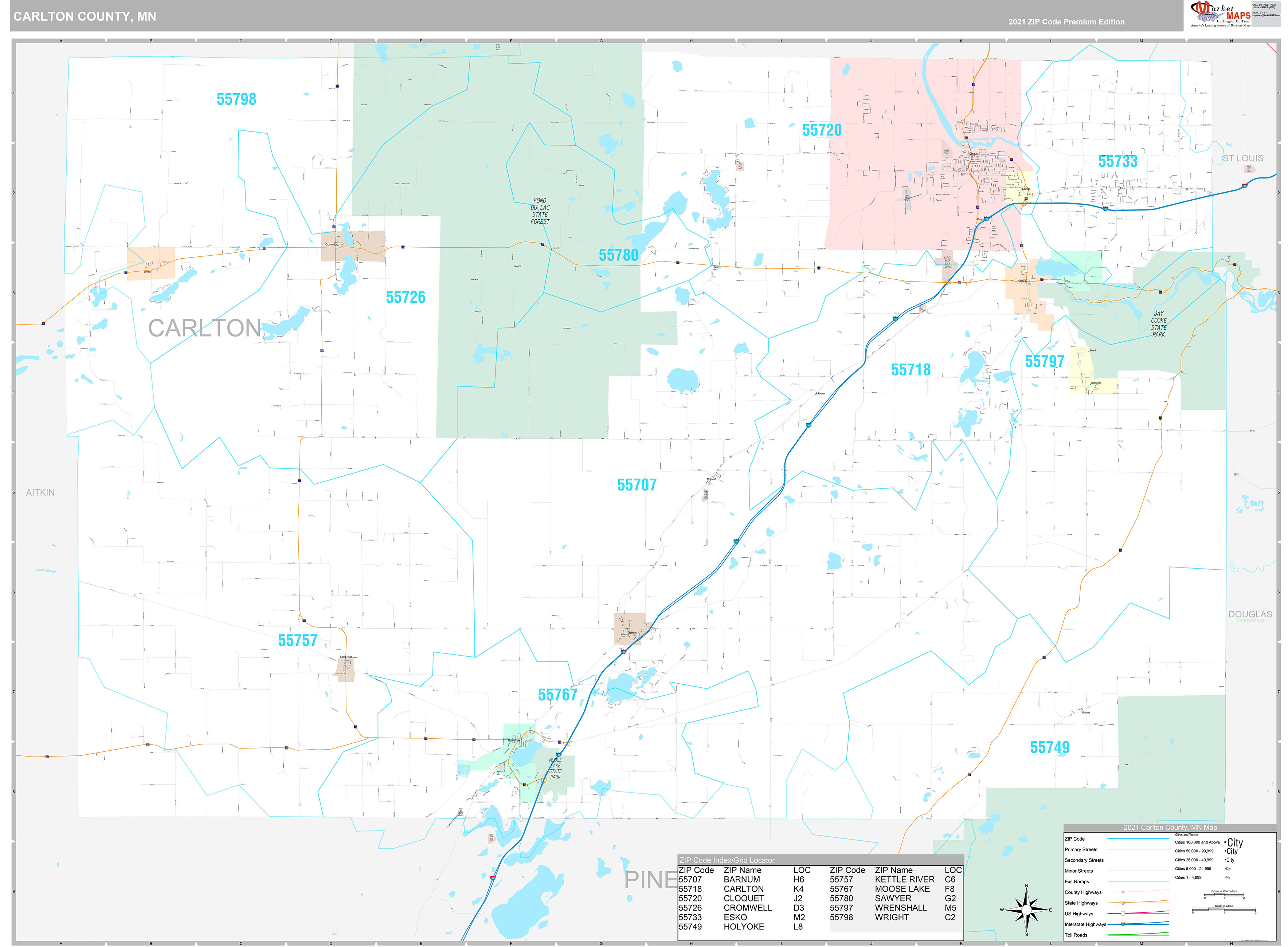 Carlton County, MN Wall Map Premium Style by MarketMAPS MapSales