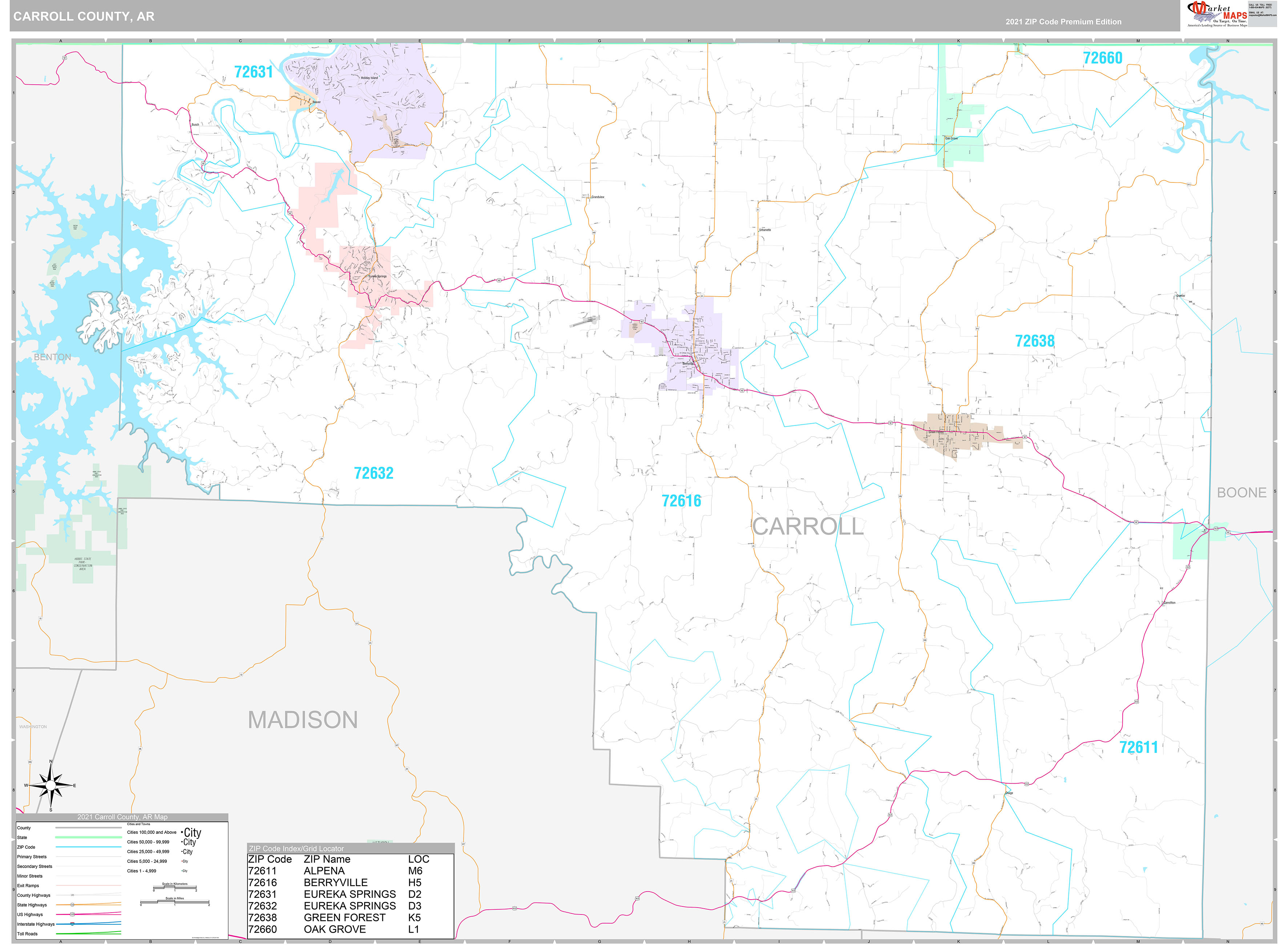 Carroll County, AR Wall Map Premium Style by MarketMAPS - MapSales