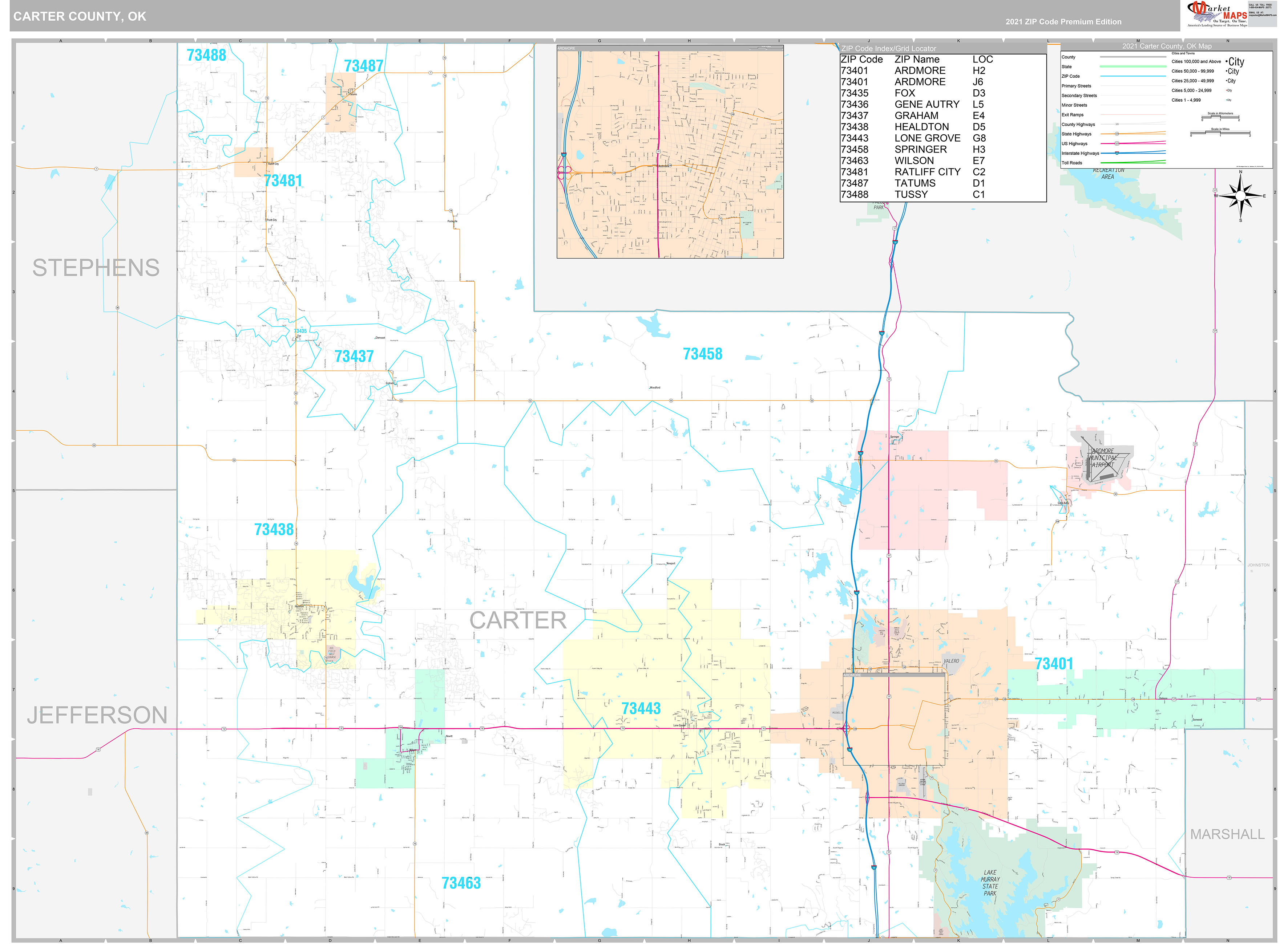 Carter County, OK Wall Map Premium Style by MarketMAPS