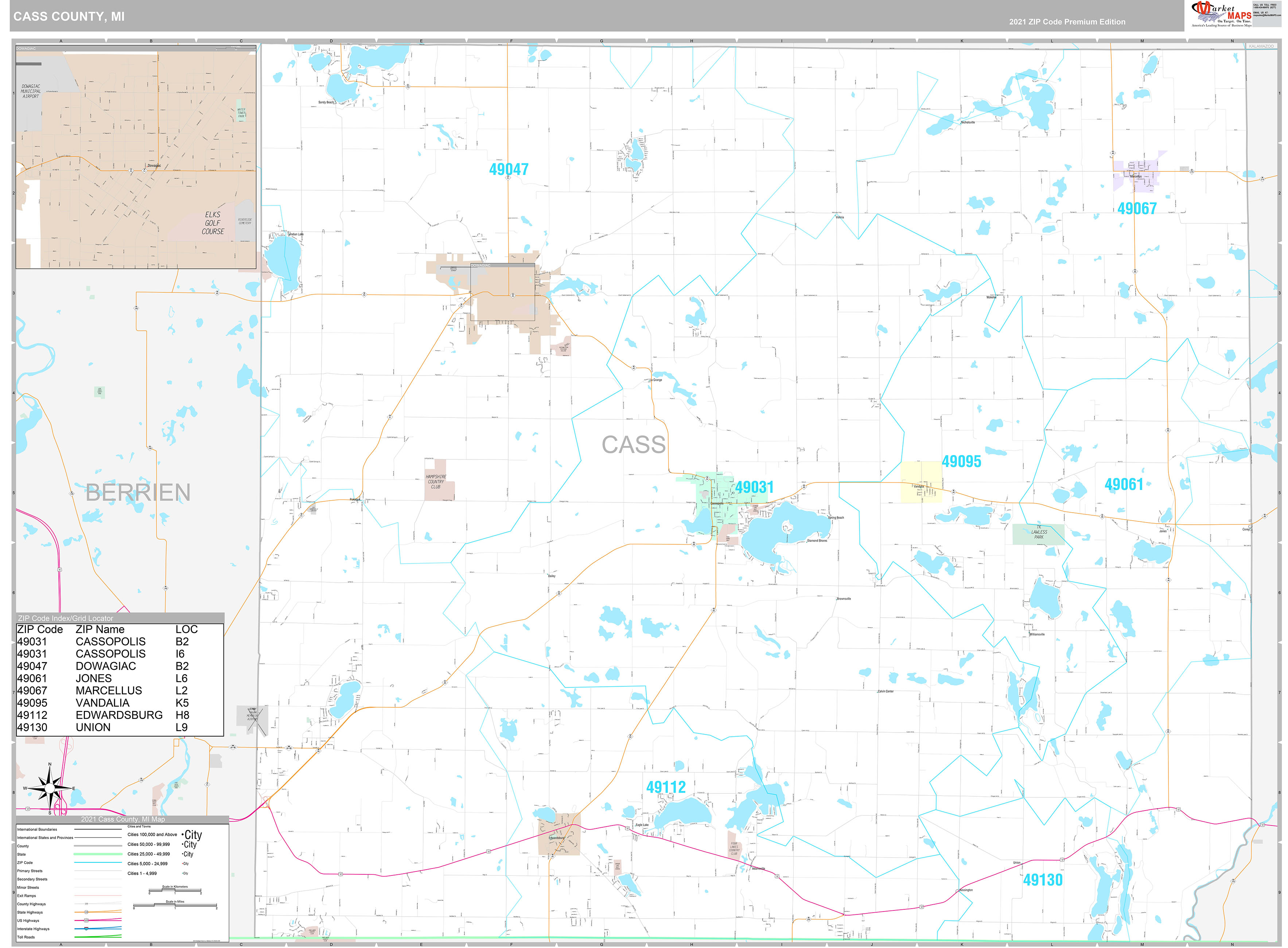 Cass County, MI Wall Map Premium Style by MarketMAPS MapSales