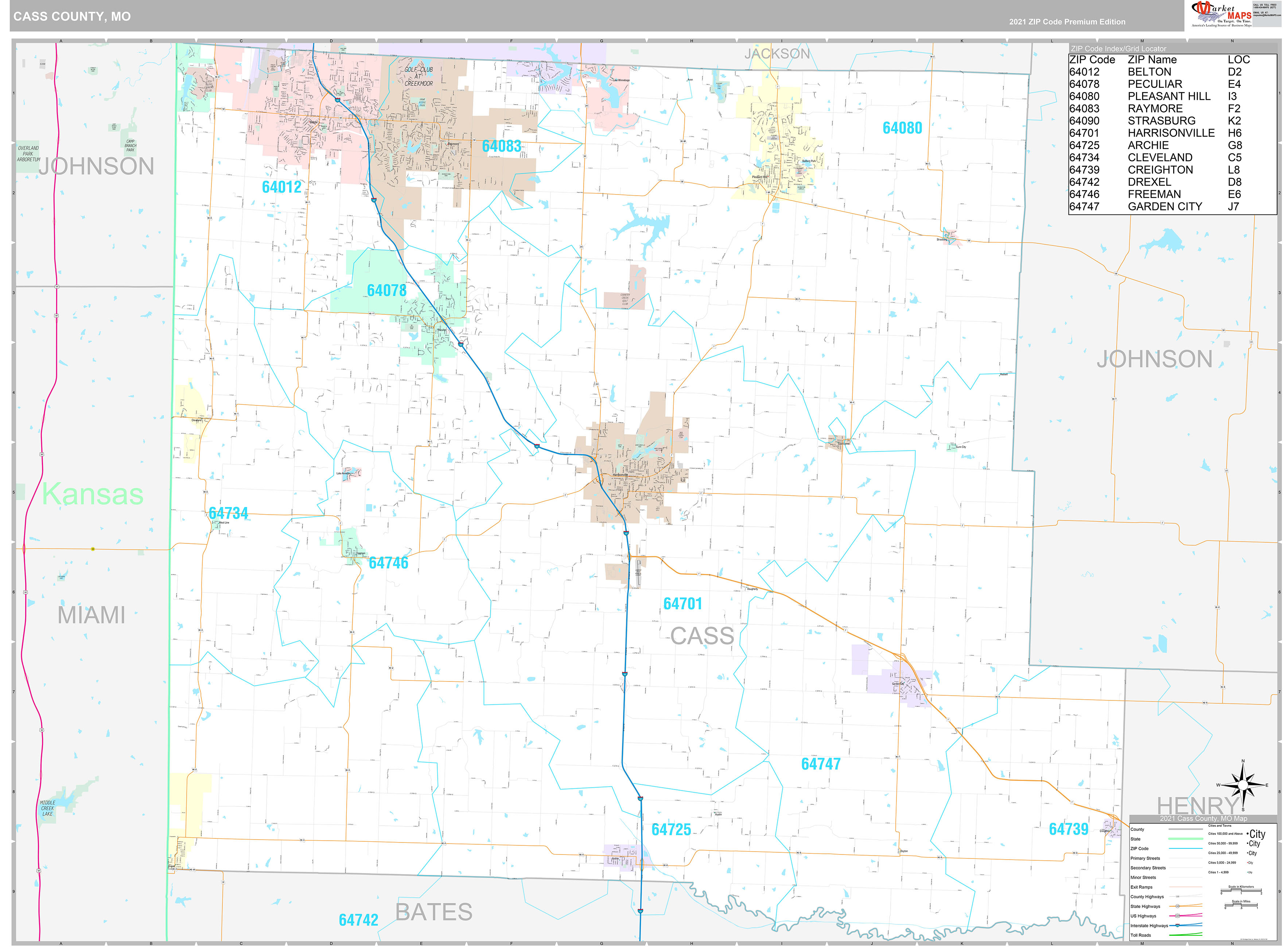 Cass County Mo Wall Map Color Cast Style By Marketmaps Mapsales ...