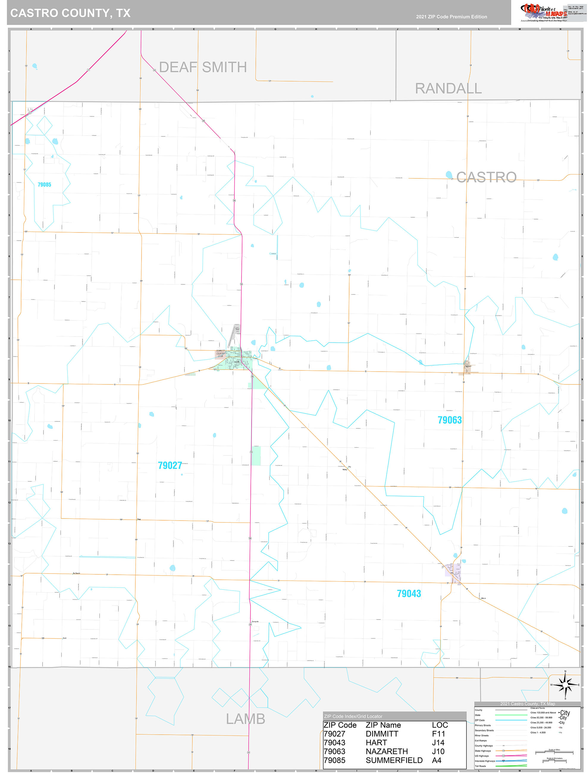 Castro County, TX Wall Map Premium Style by MarketMAPS