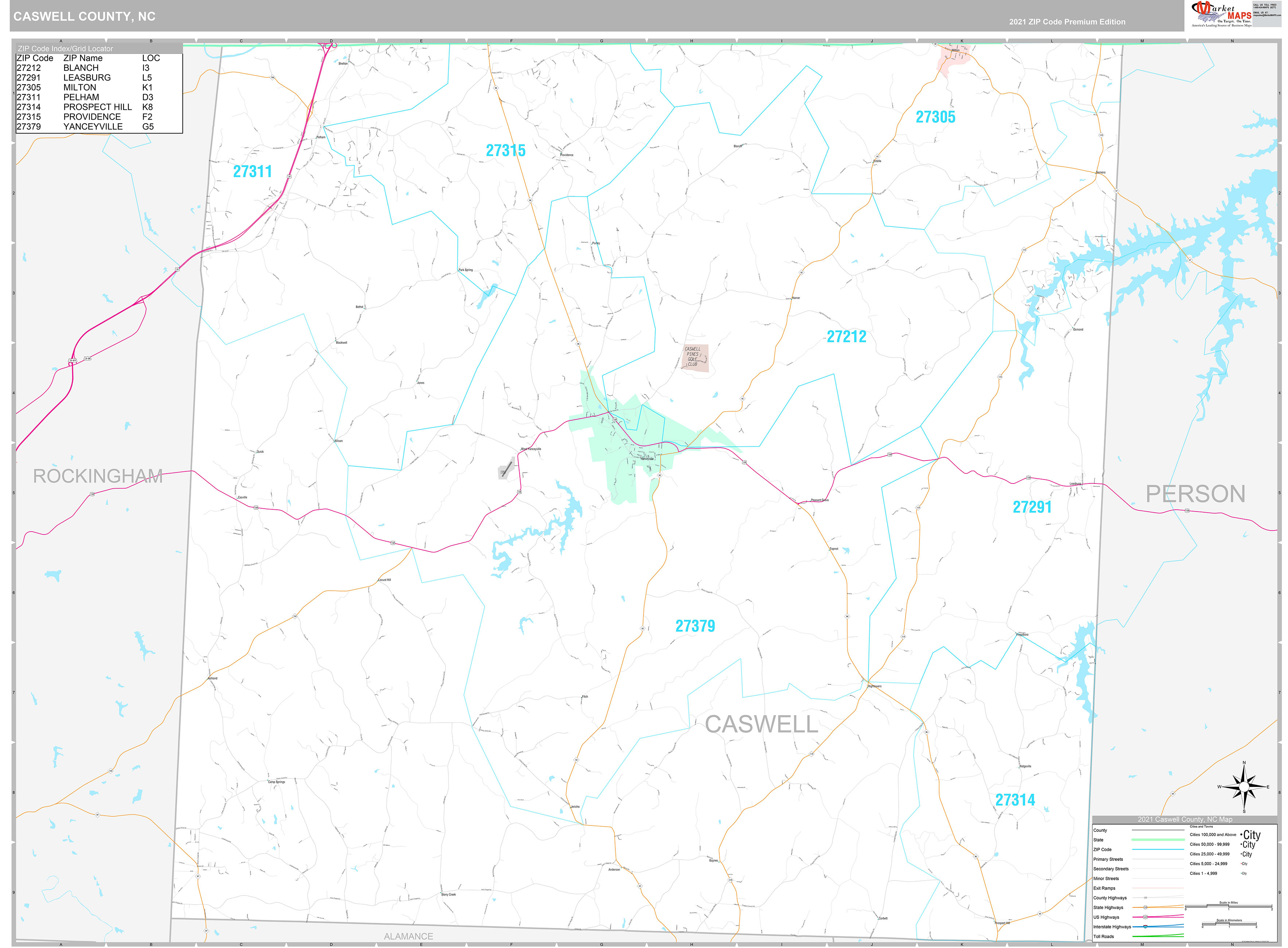 Caswell County, NC Wall Map Premium Style by MarketMAPS