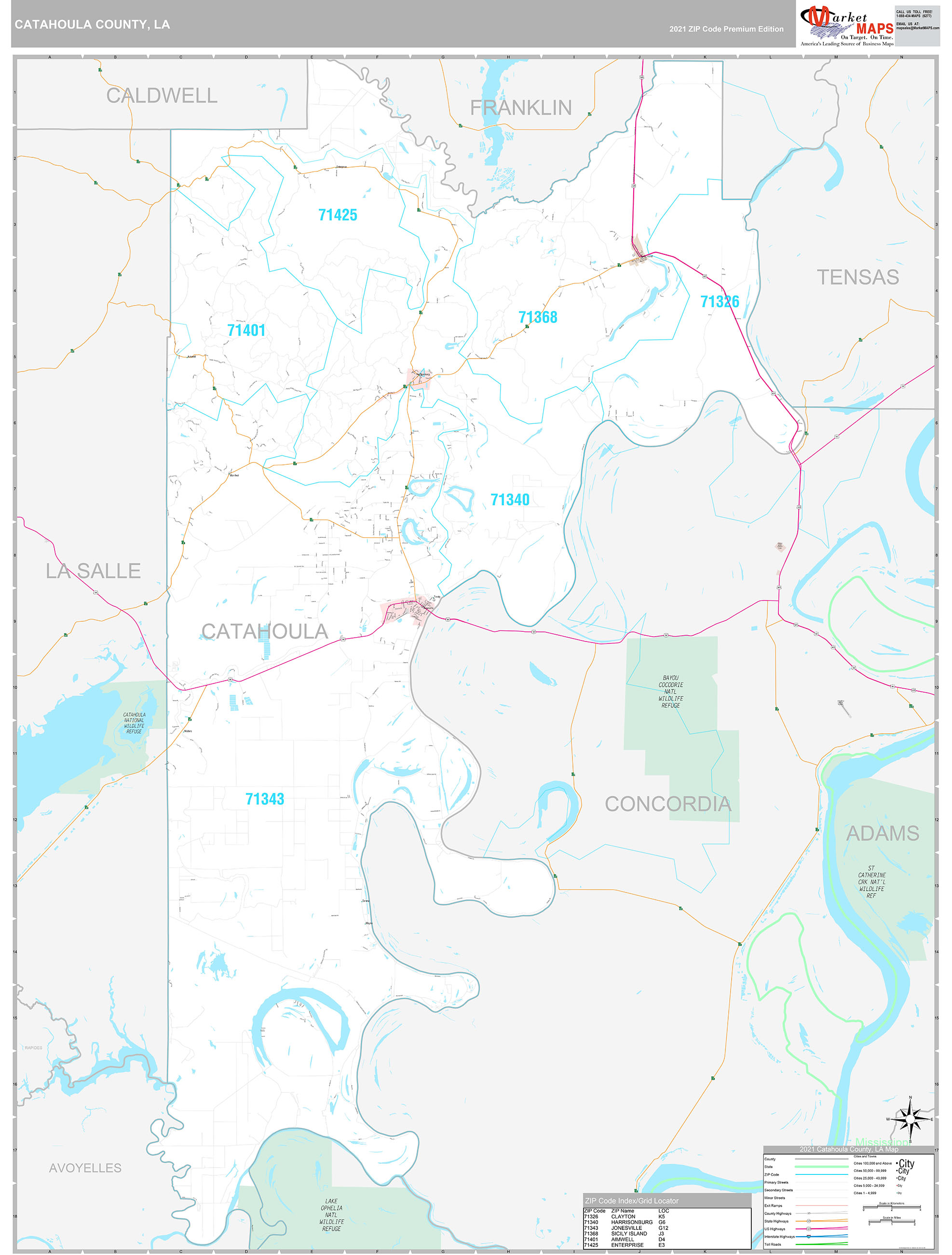 Catahoula County, LA Wall Map Premium Style by MarketMAPS
