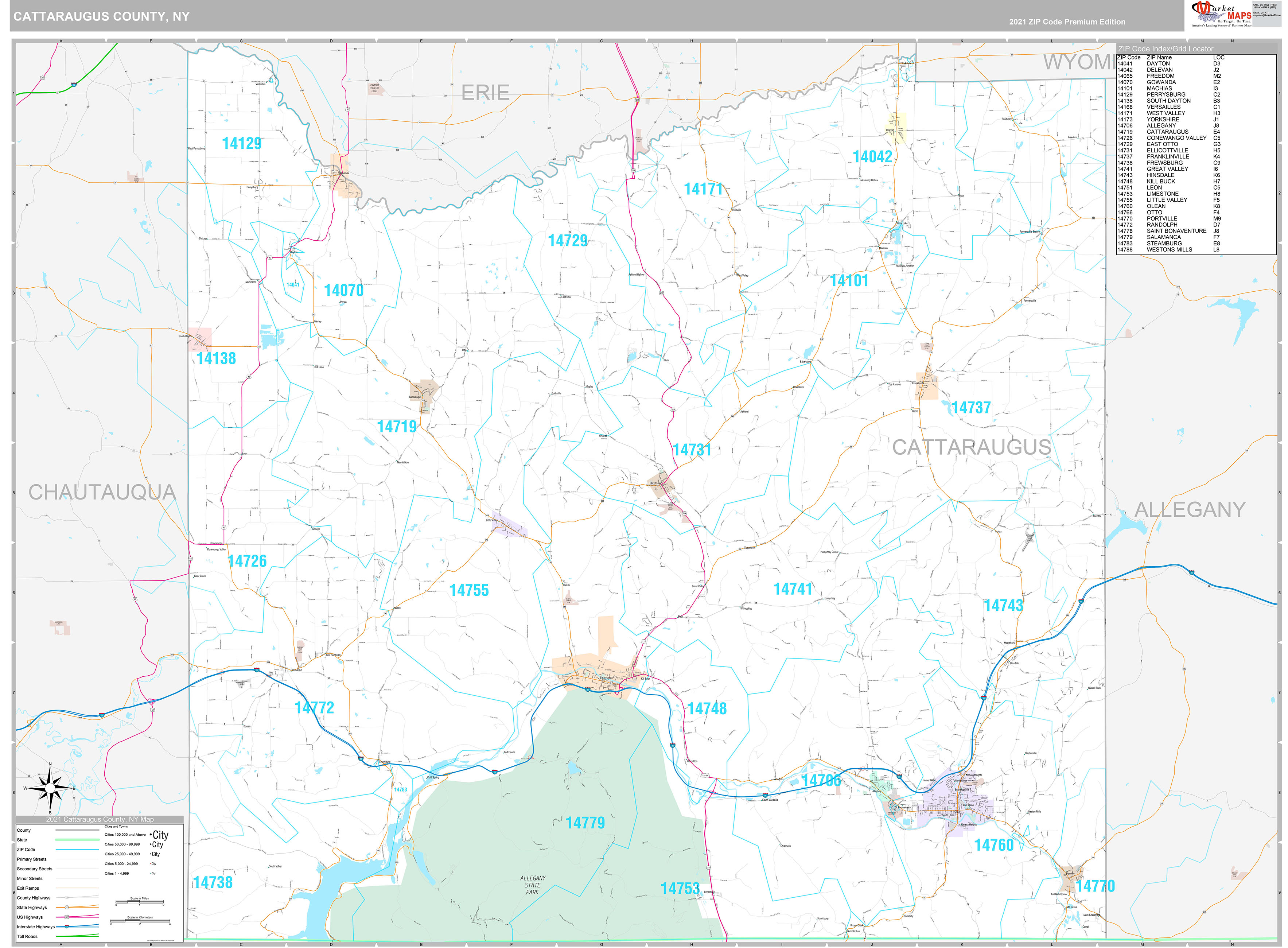 Cattaraugus County, NY Wall Map Premium Style by MarketMAPS MapSales