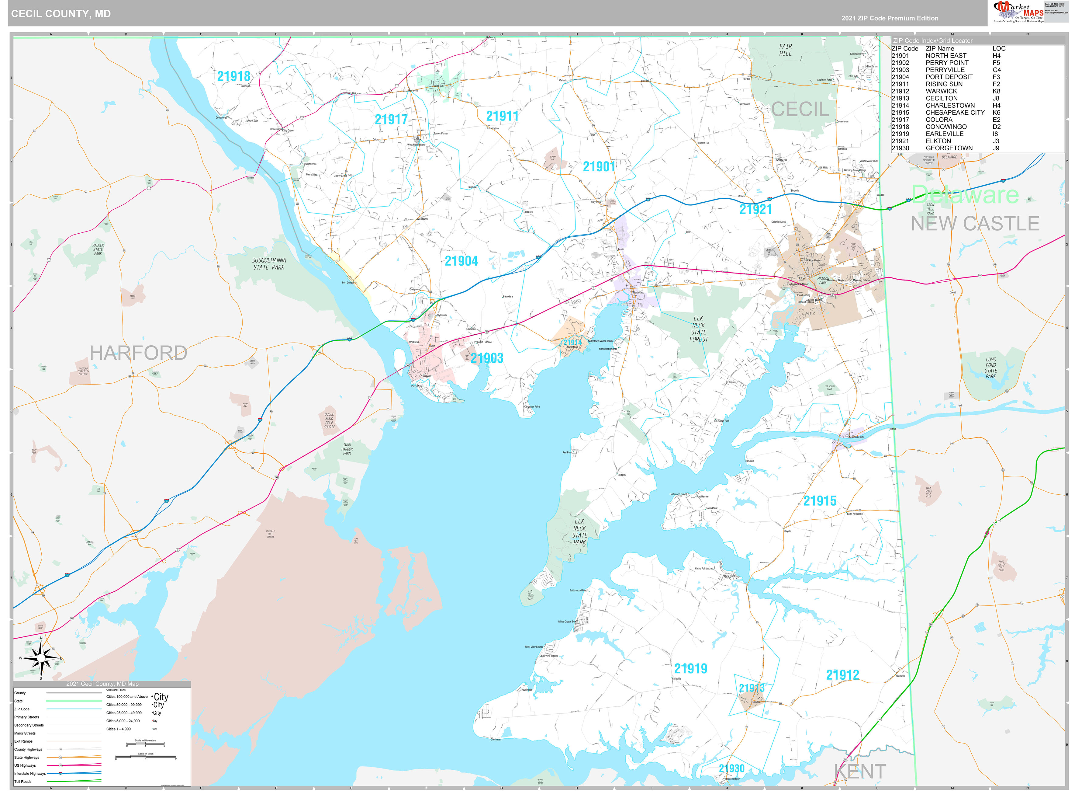Cecil County, MD Wall Map Premium Style by MarketMAPS MapSales