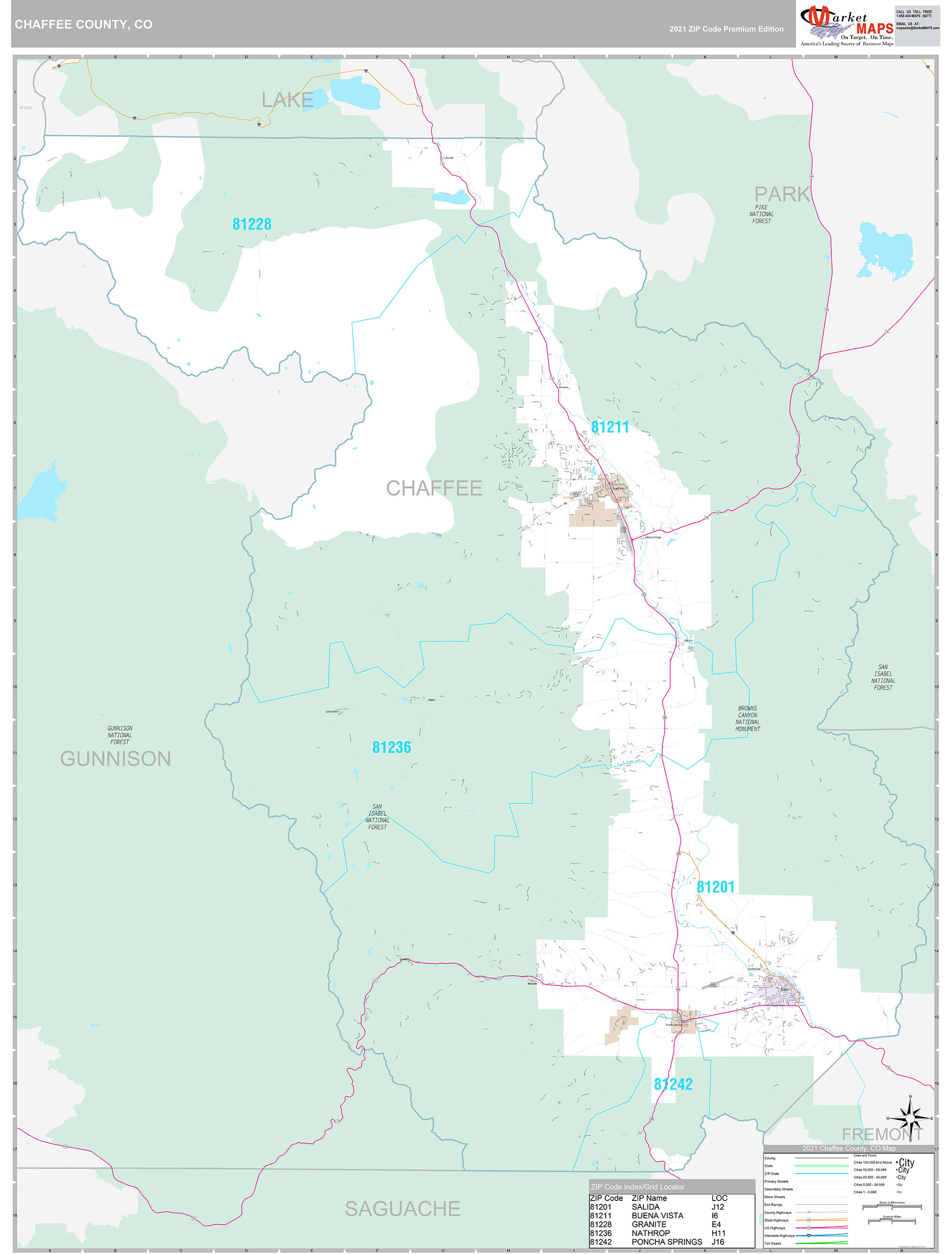 Chaffee County, CO Wall Map Premium Style by MarketMAPS