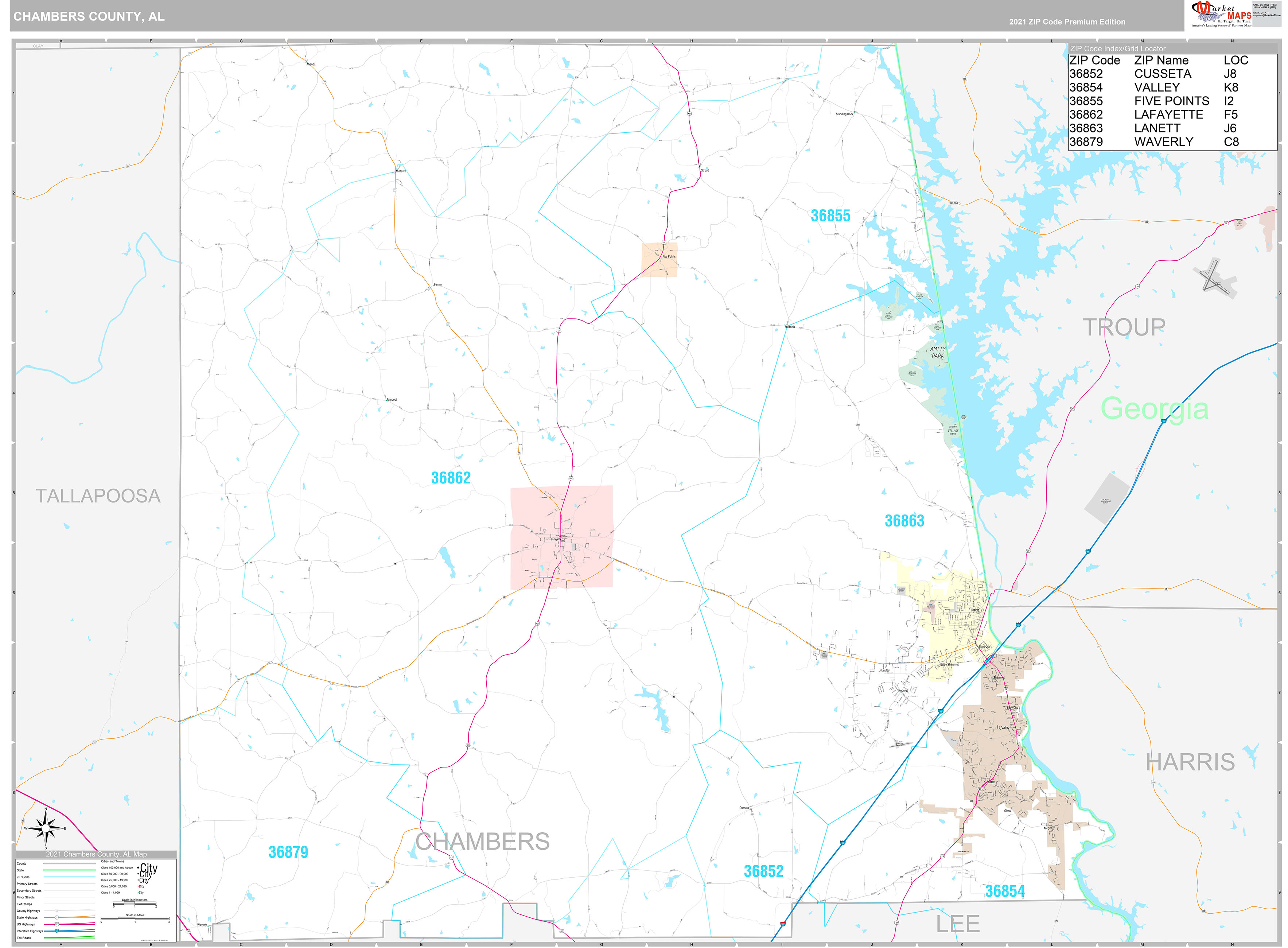 Chambers County, AL Wall Map Premium Style by MarketMAPS