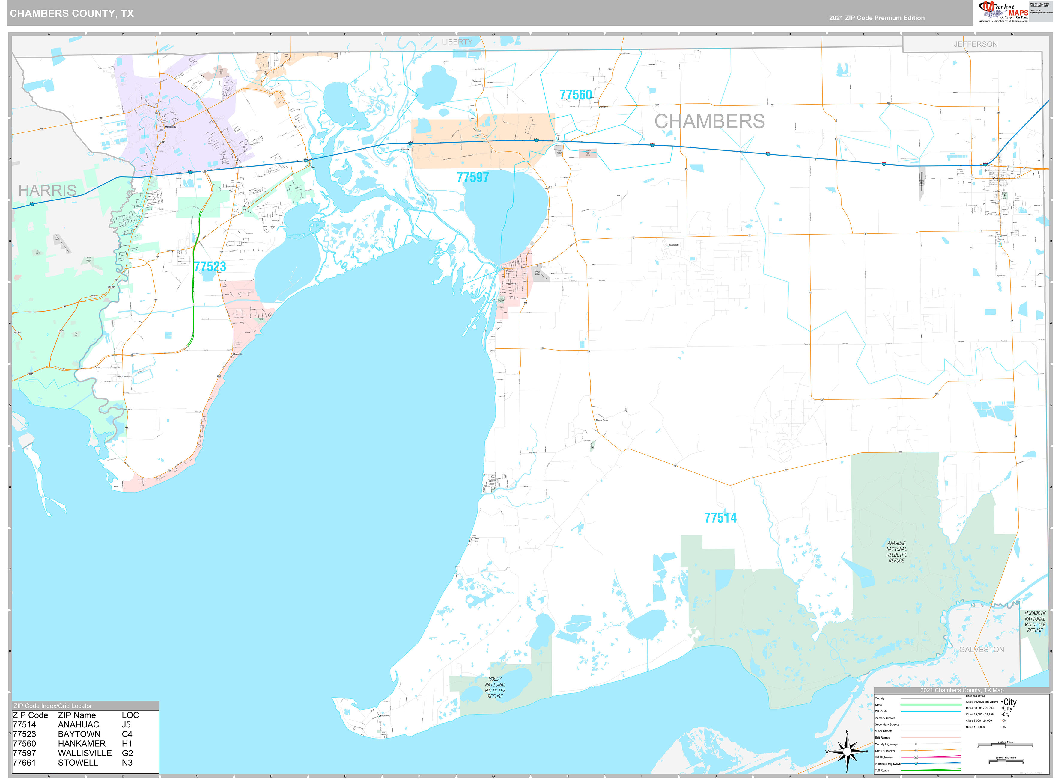 Chambers County, TX Wall Map Premium Style by MarketMAPS