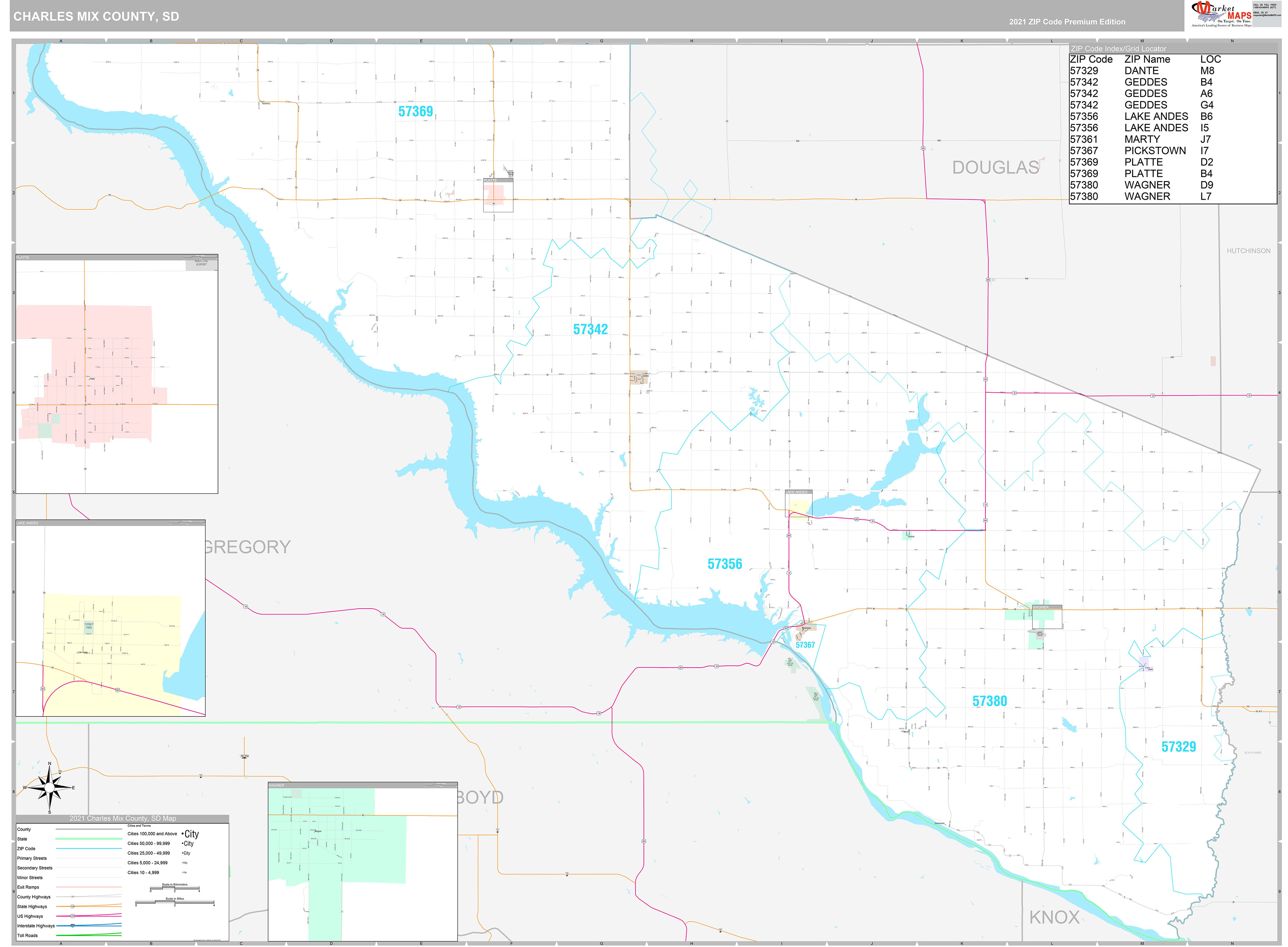 Charles Mix County, SD Wall Map Premium Style by MarketMAPS