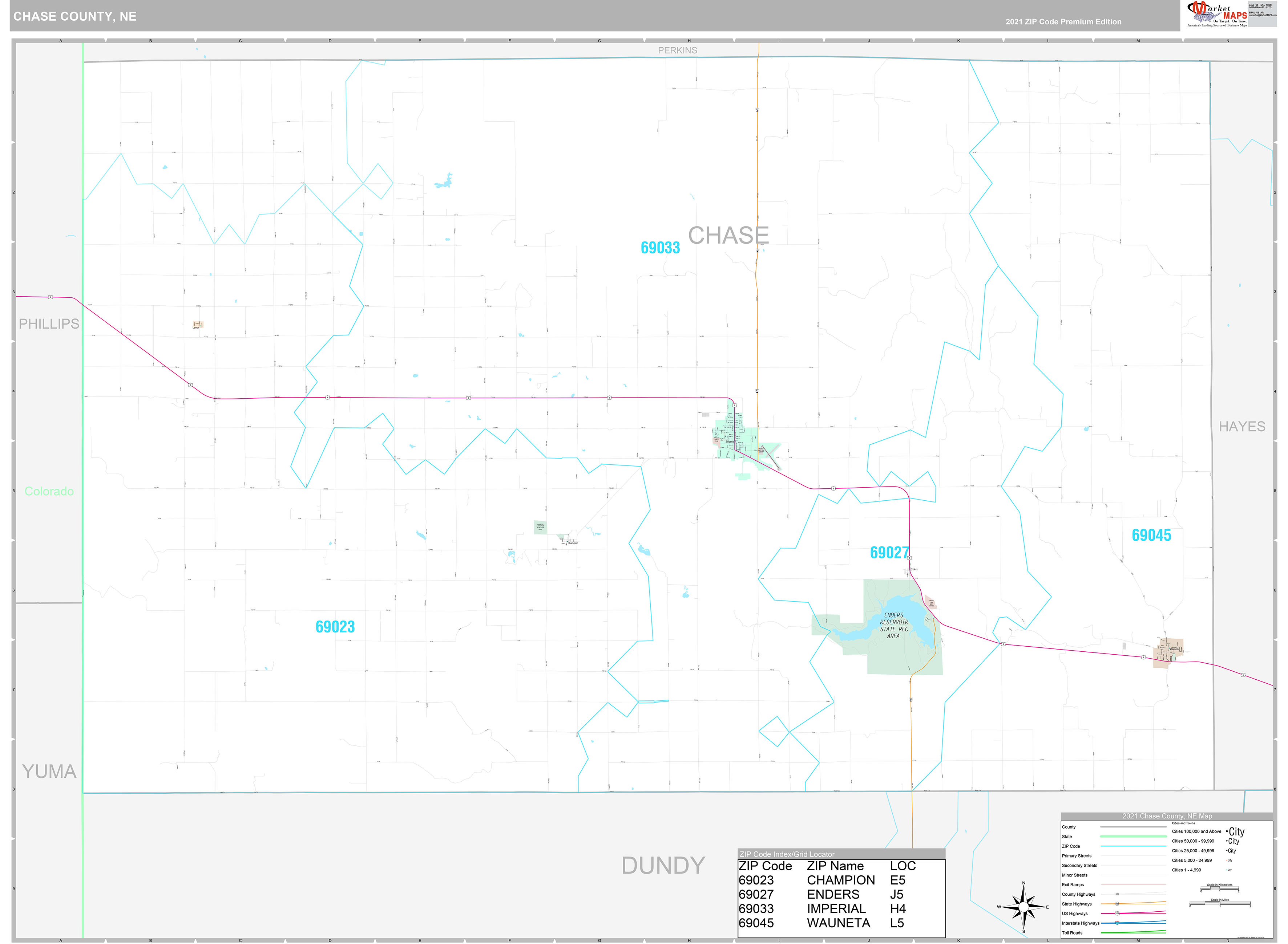Chase County, NE Wall Map Premium Style by MarketMAPS MapSales