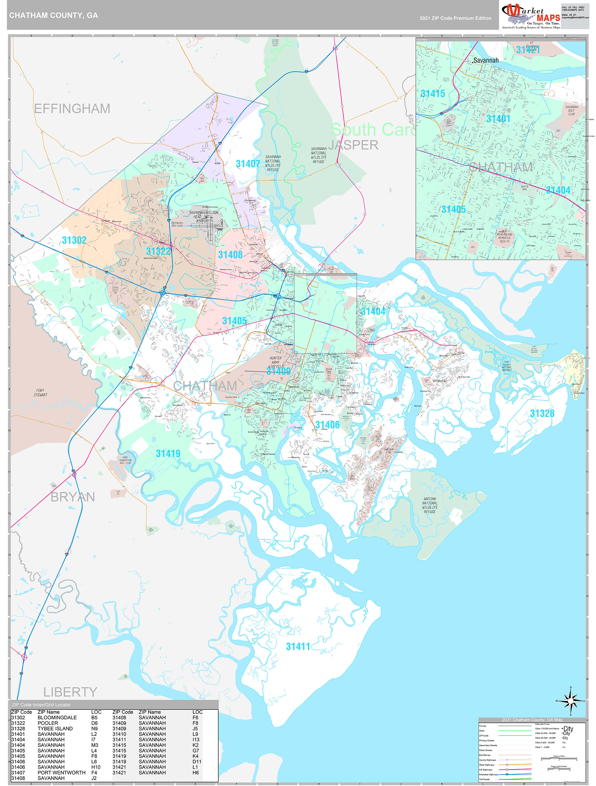 Chatham County, GA Wall Map Premium Style by MarketMAPS - MapSales