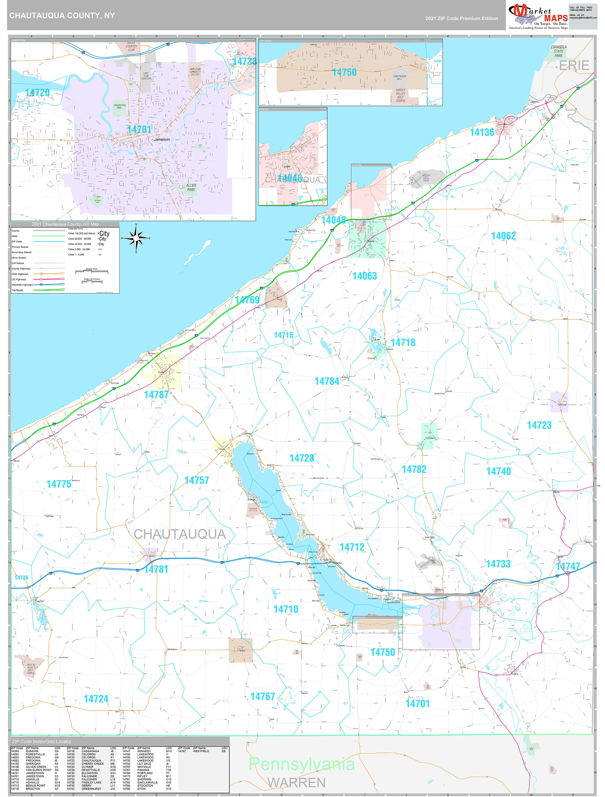 Chautauqua County, NY Wall Map Premium Style by MarketMAPS