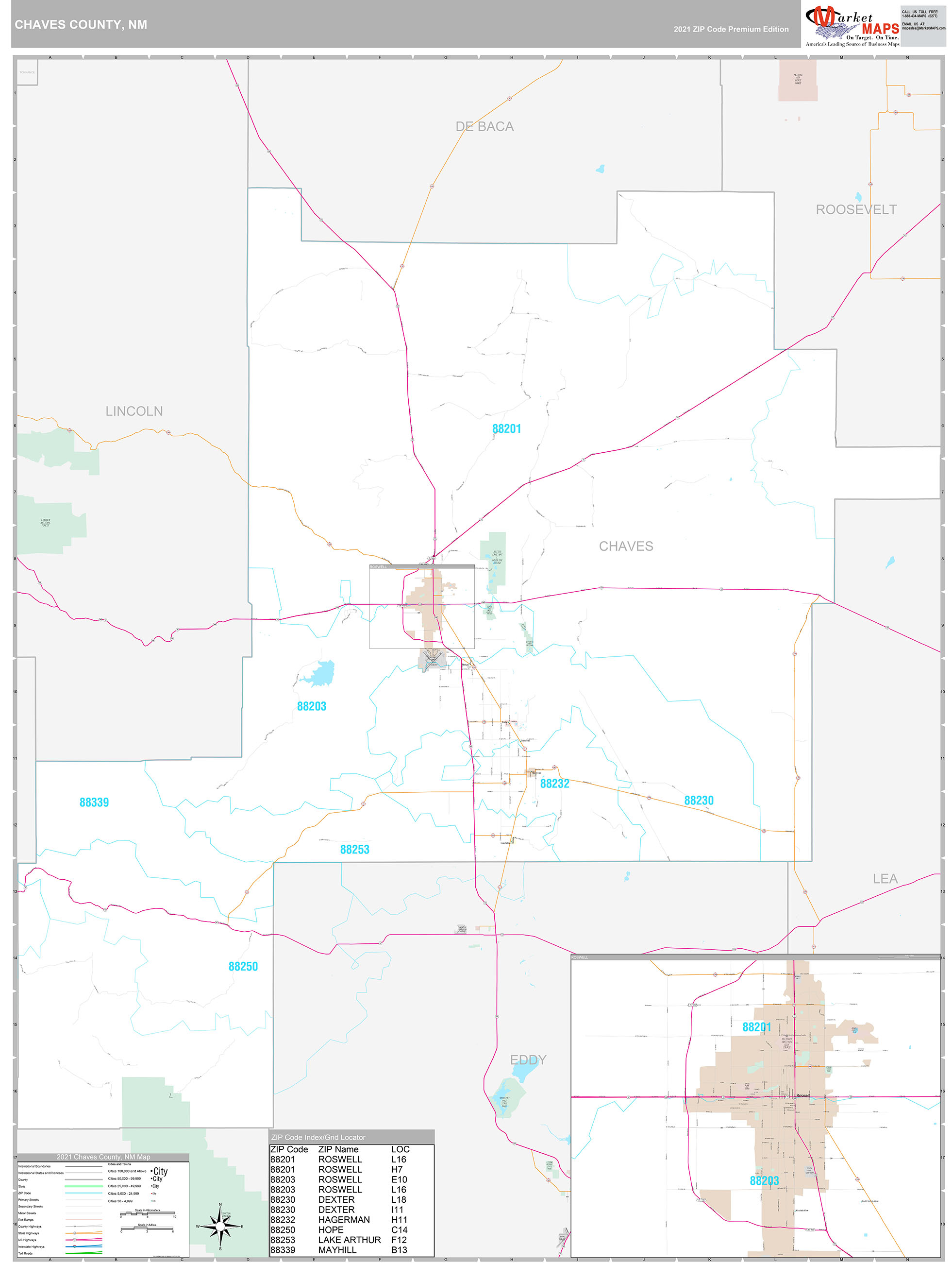 Chaves County, NM Wall Map Premium Style by MarketMAPS