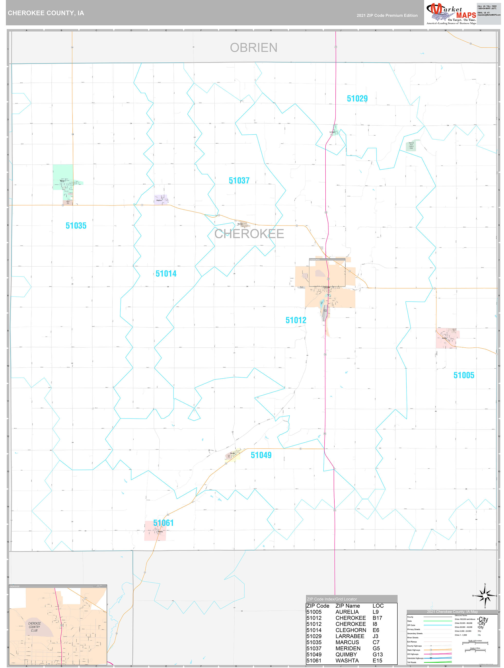 Cherokee County, IA Wall Map Premium Style by MarketMAPS