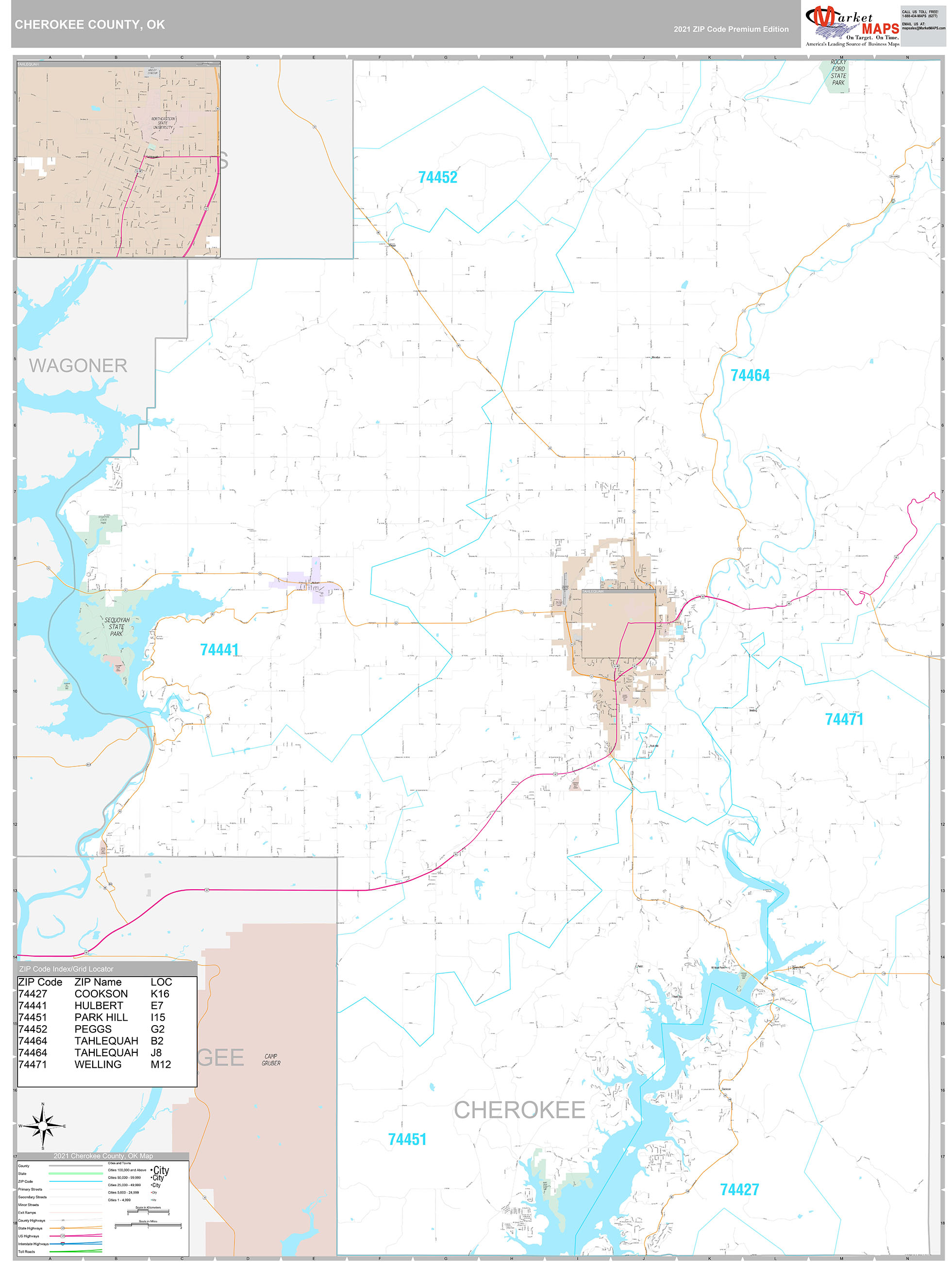 Cherokee County, OK Wall Map Premium Style by MarketMAPS MapSales
