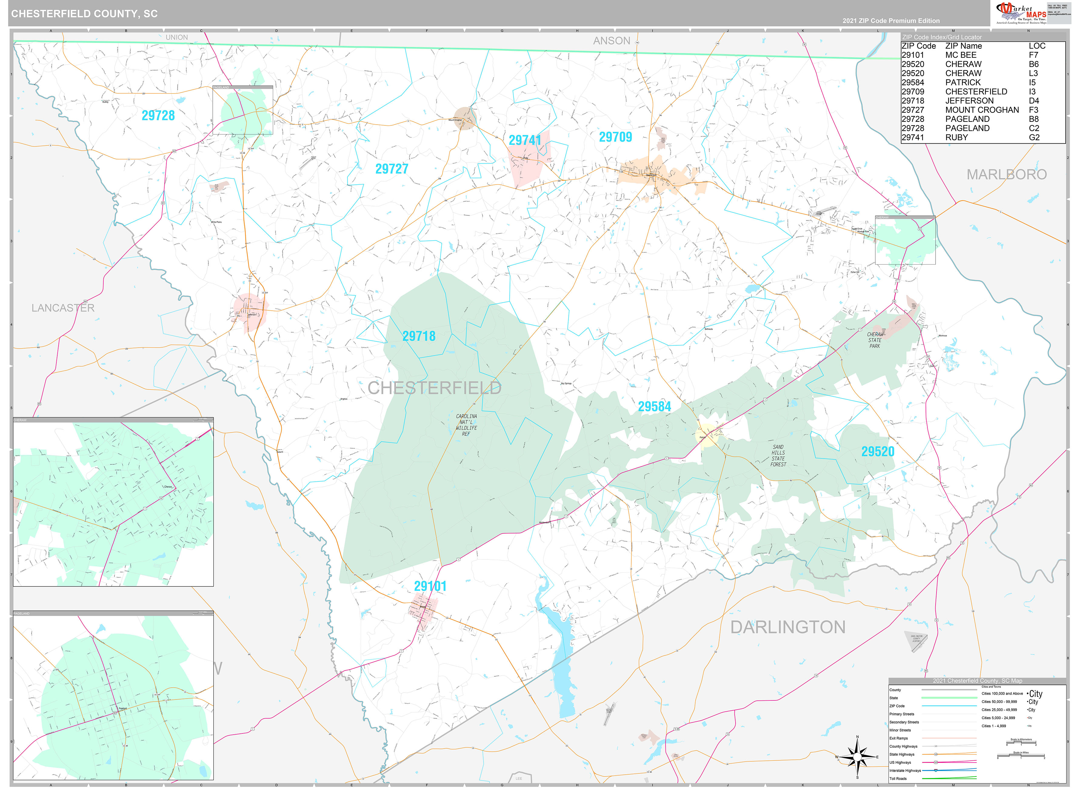 Chesterfield County, SC Wall Map Premium Style by MarketMAPS - MapSales.com