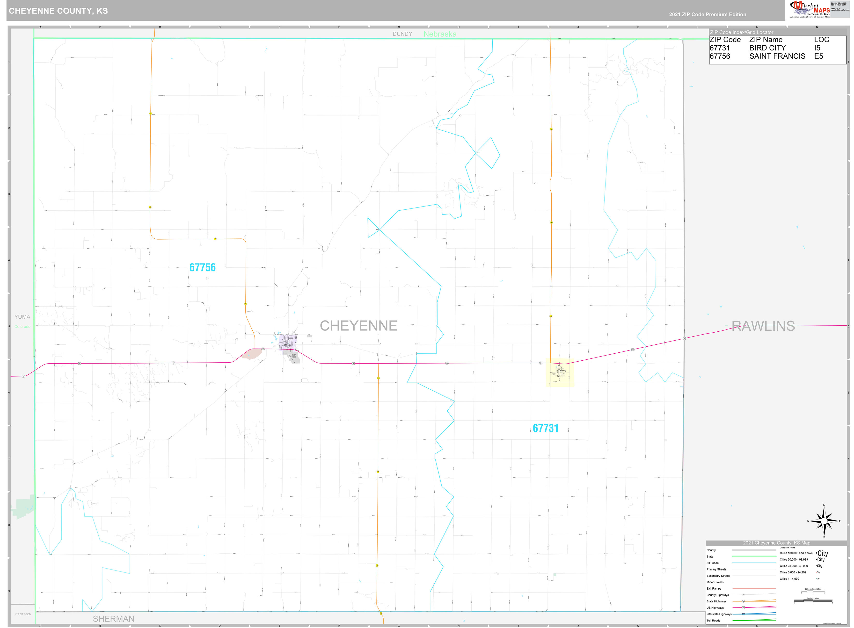 Cheyenne County, KS Wall Map Premium Style by MarketMAPS