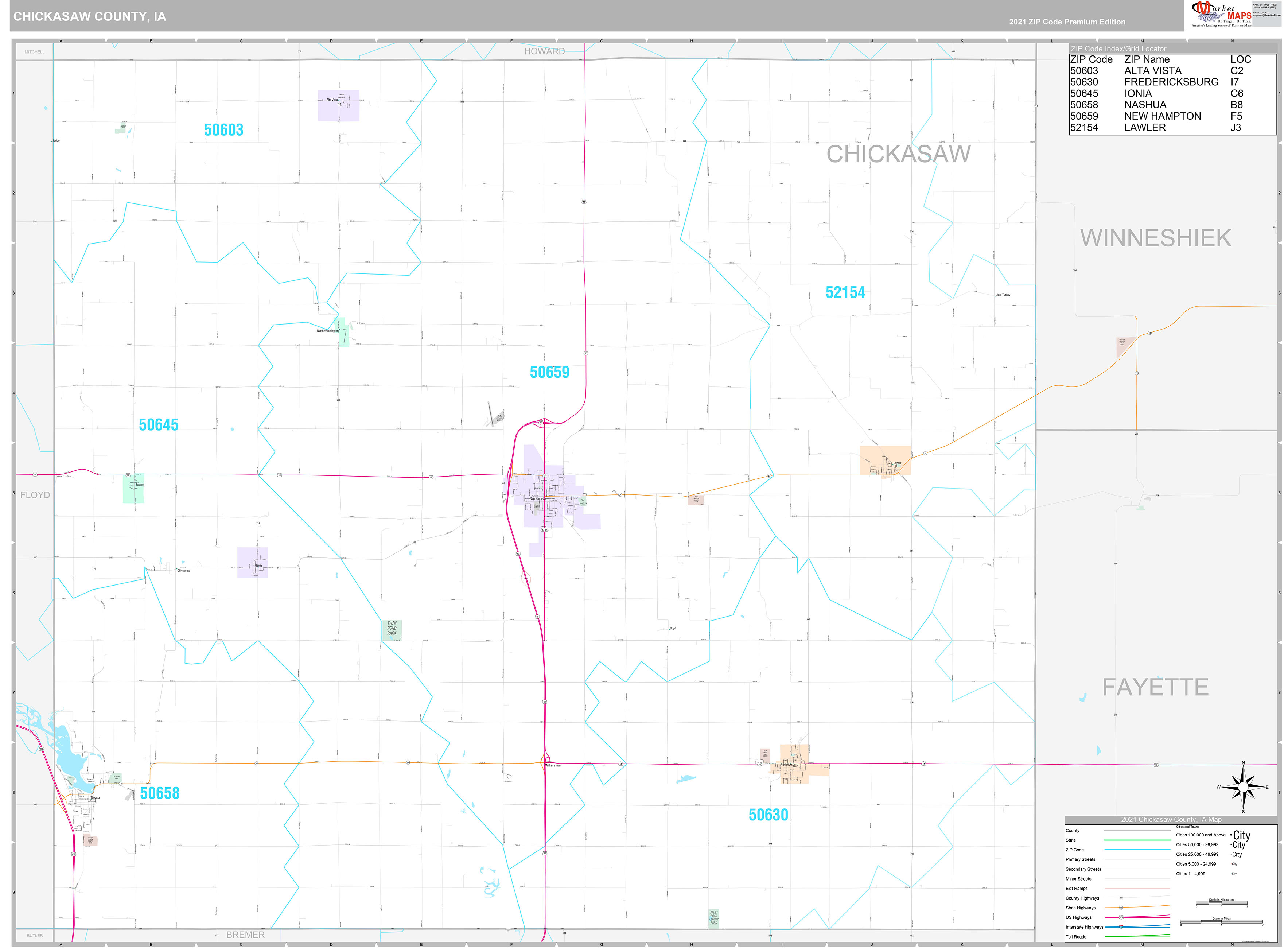 Chickasaw County, IA Wall Map Premium Style by MarketMAPS