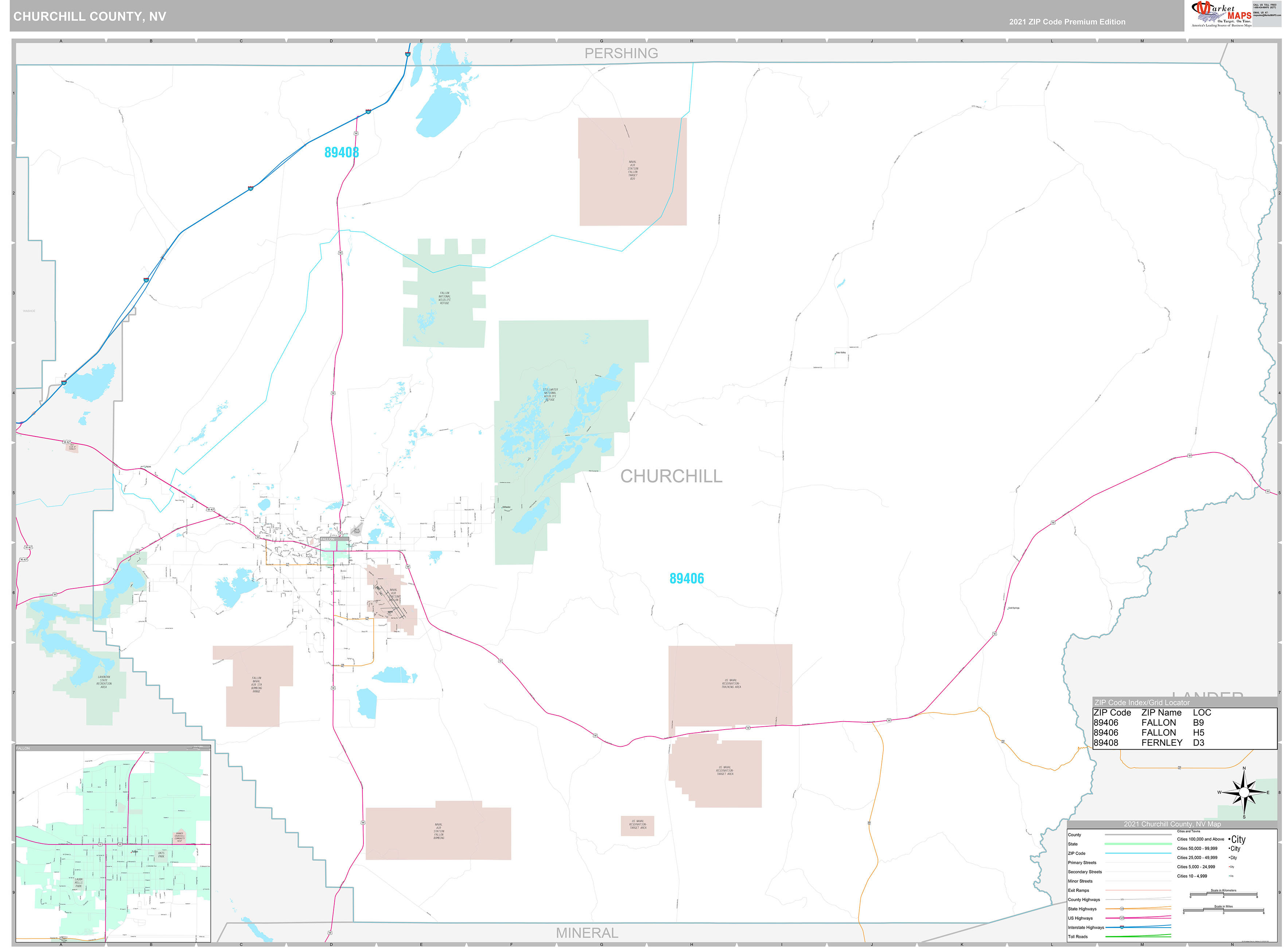 Churchill County, NV Wall Map Premium Style by MarketMAPS