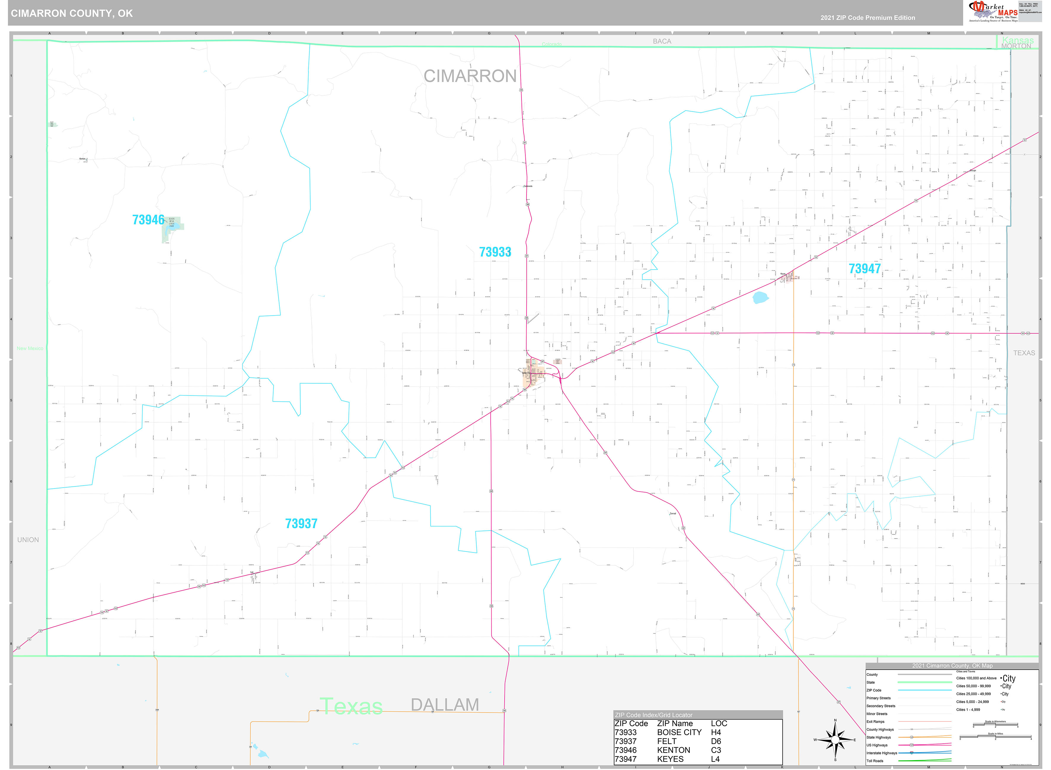 Cimarron County, OK Wall Map Premium Style by MarketMAPS