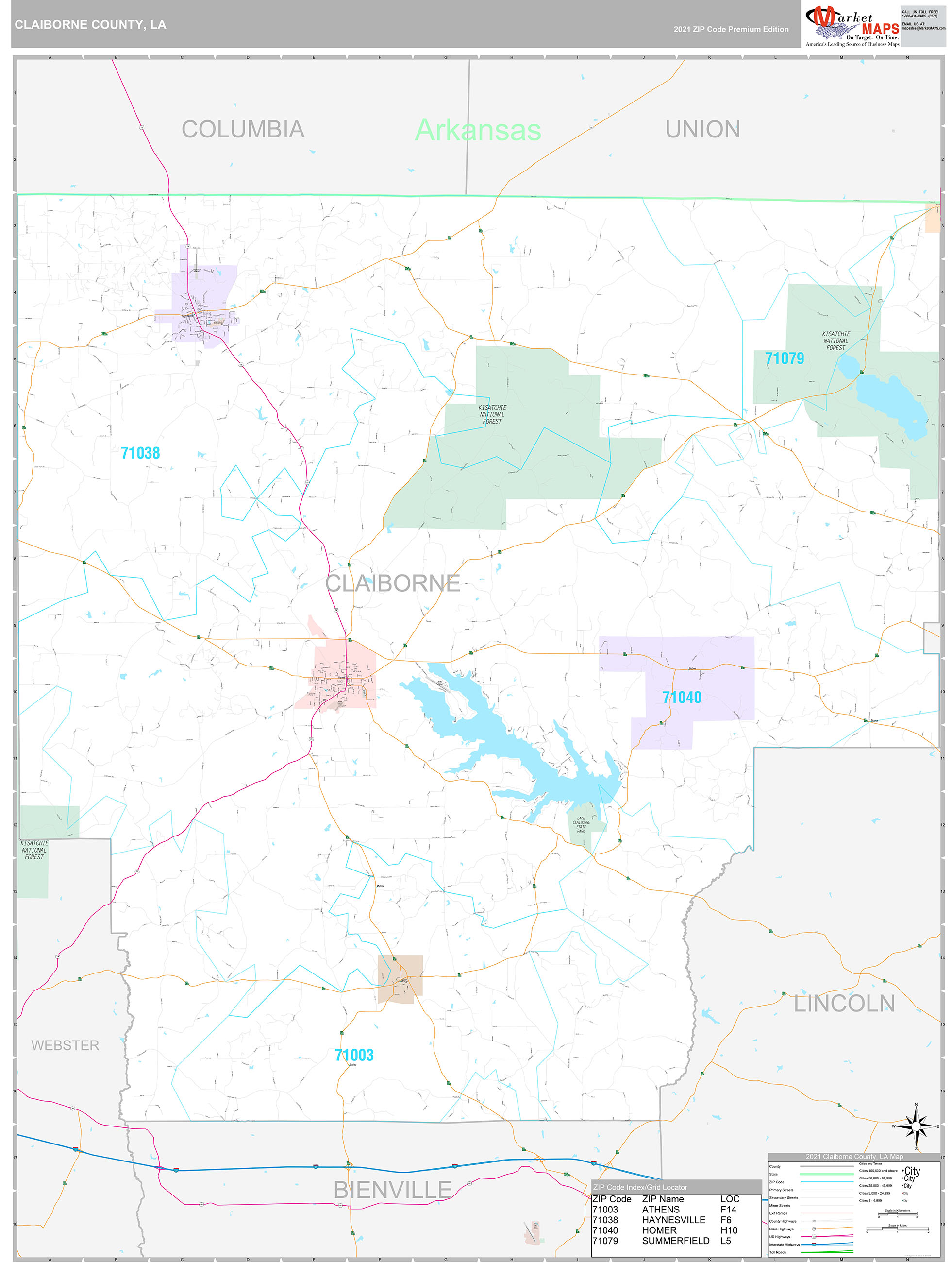 Claiborne County, LA Wall Map Premium Style by MarketMAPS