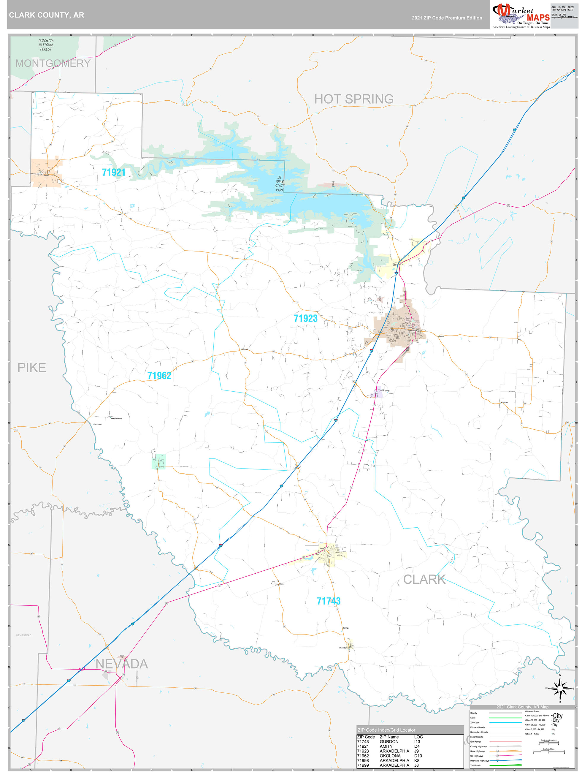 Clark County, AR Wall Map Premium Style by MarketMAPS MapSales