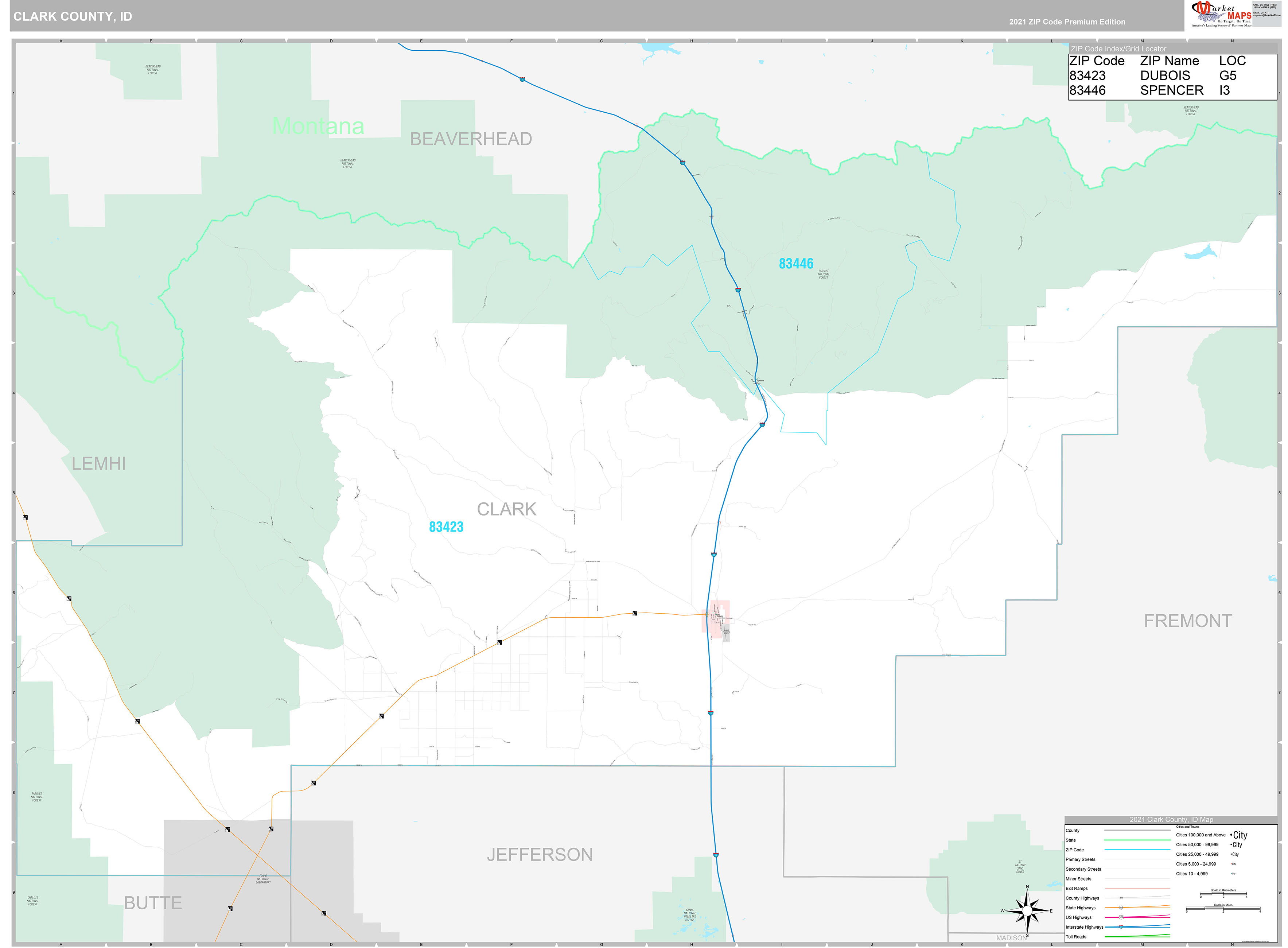 Clark County, ID Wall Map Premium Style by MarketMAPS