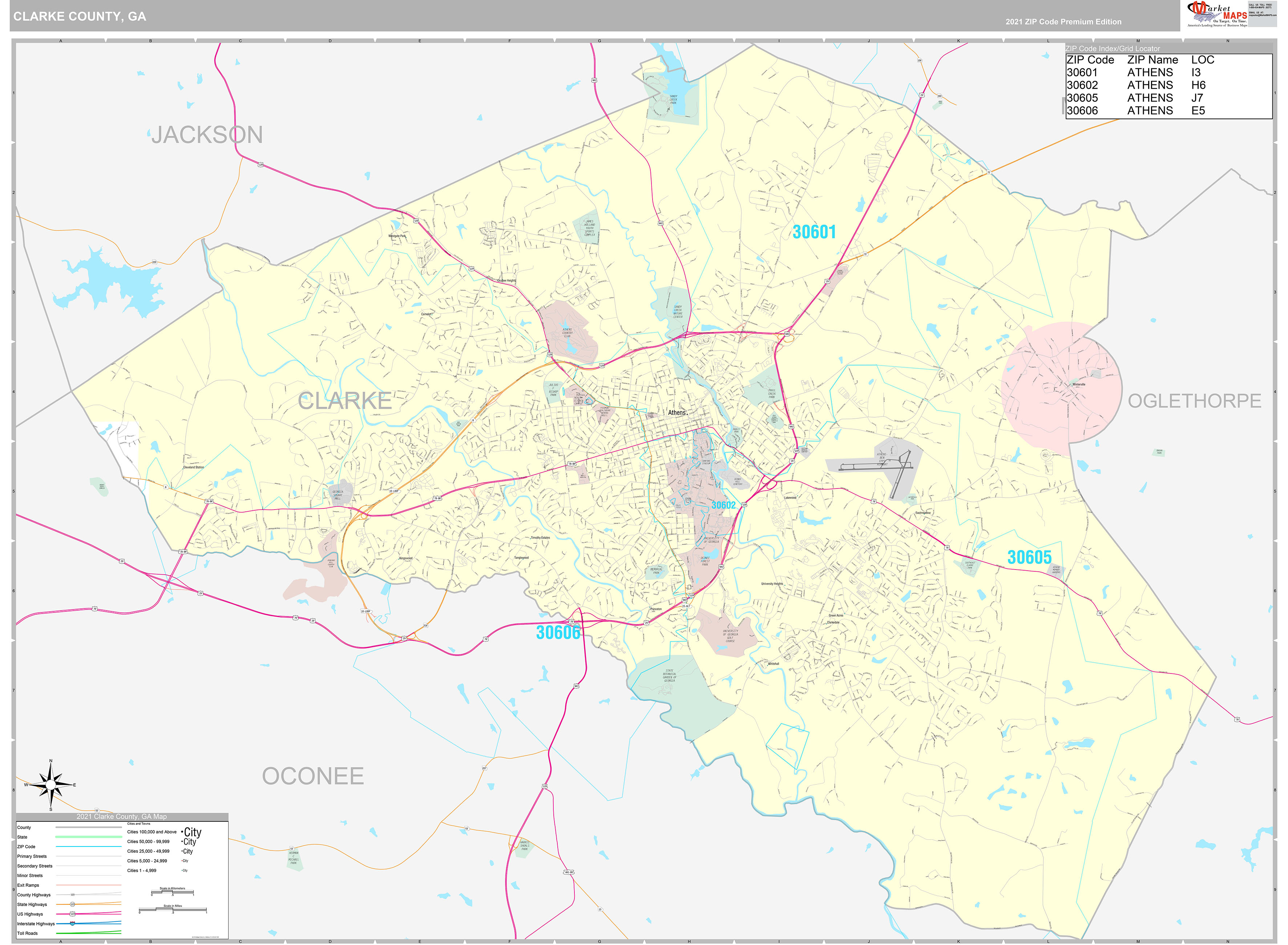 Clarke County, GA Wall Map Premium Style by MarketMAPS MapSales
