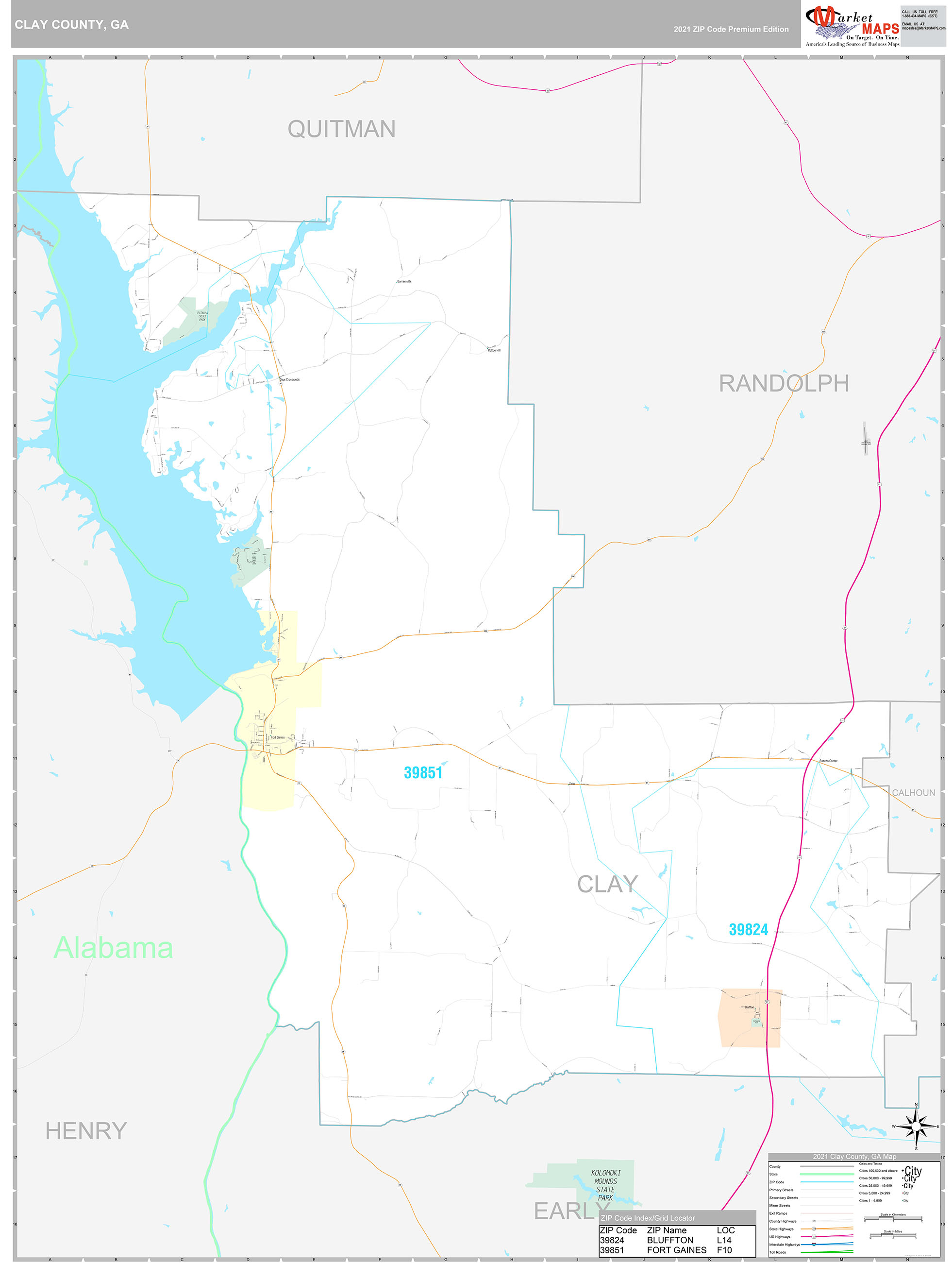 Clay County, GA Wall Map Premium Style by MarketMAPS