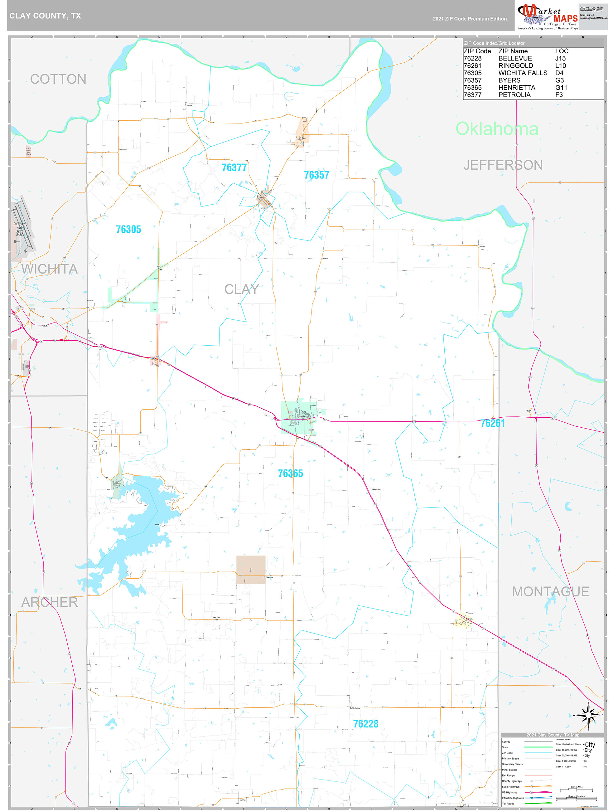 Clay County, TX Wall Map Premium Style by MarketMAPS Clay County, TX Wall Map Premium Style by MarketMAPS