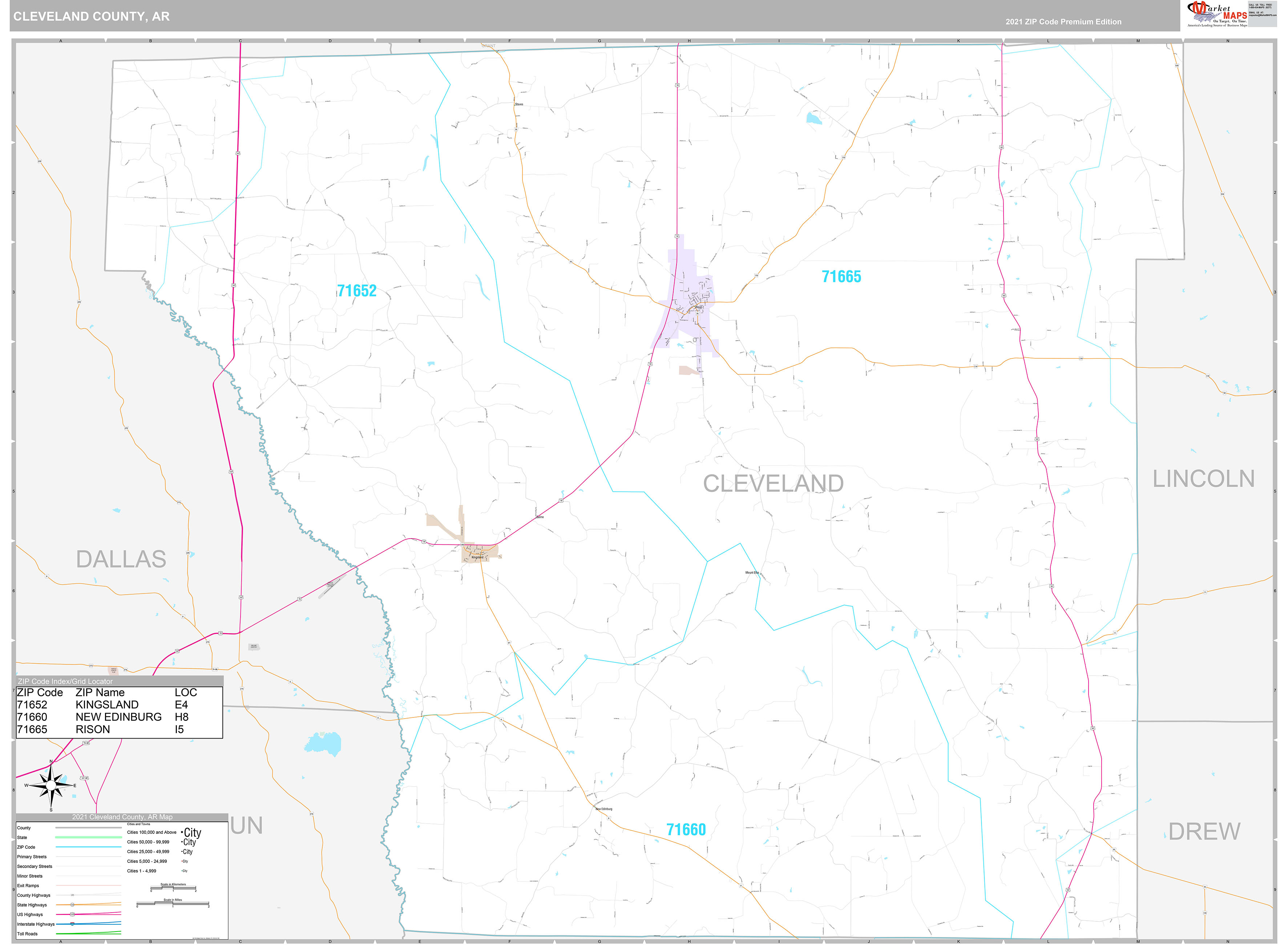 Cleveland County, AR Wall Map Premium Style by MarketMAPS