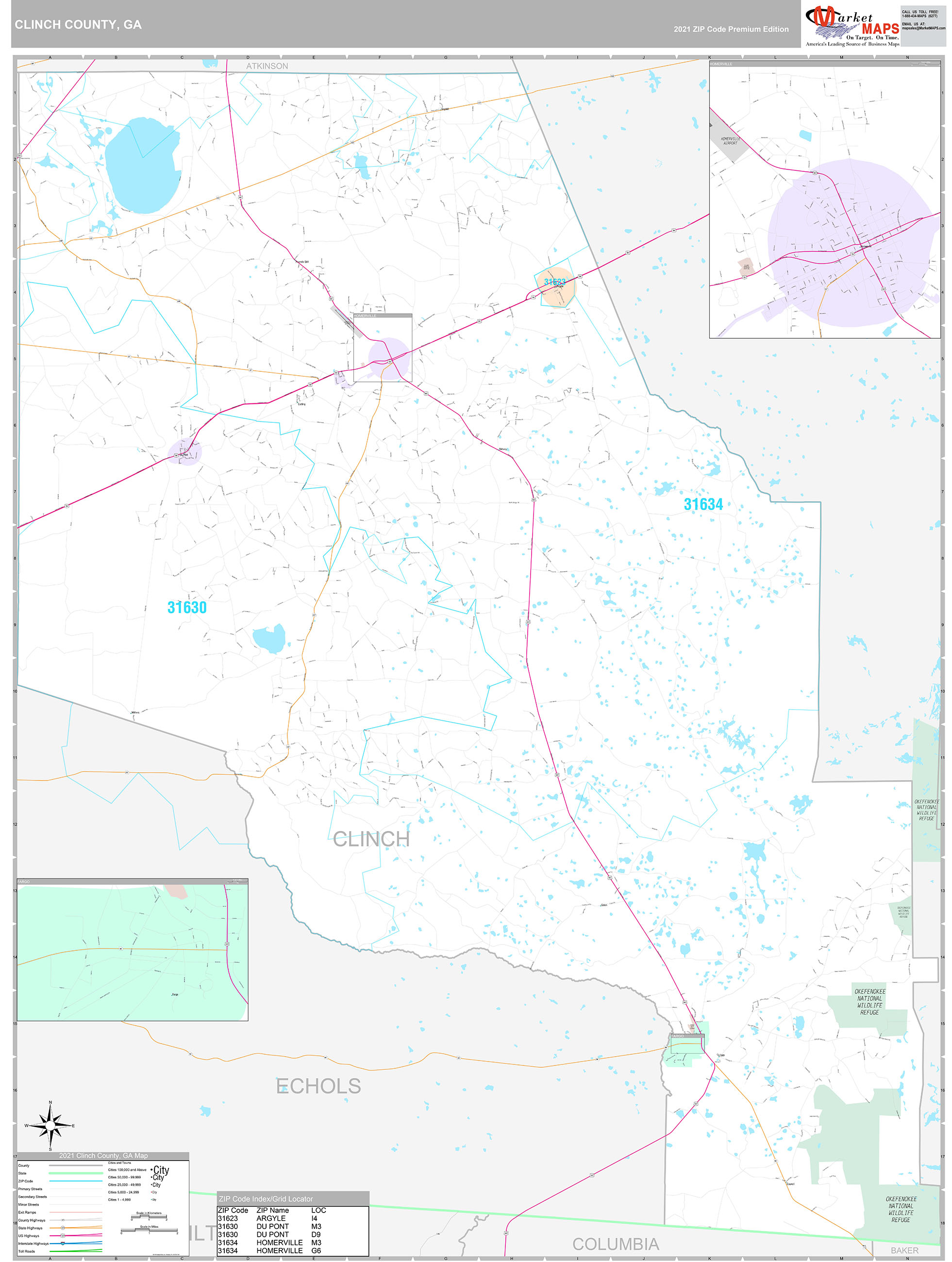 Clinch County, GA Wall Map Premium Style by MarketMAPS MapSales