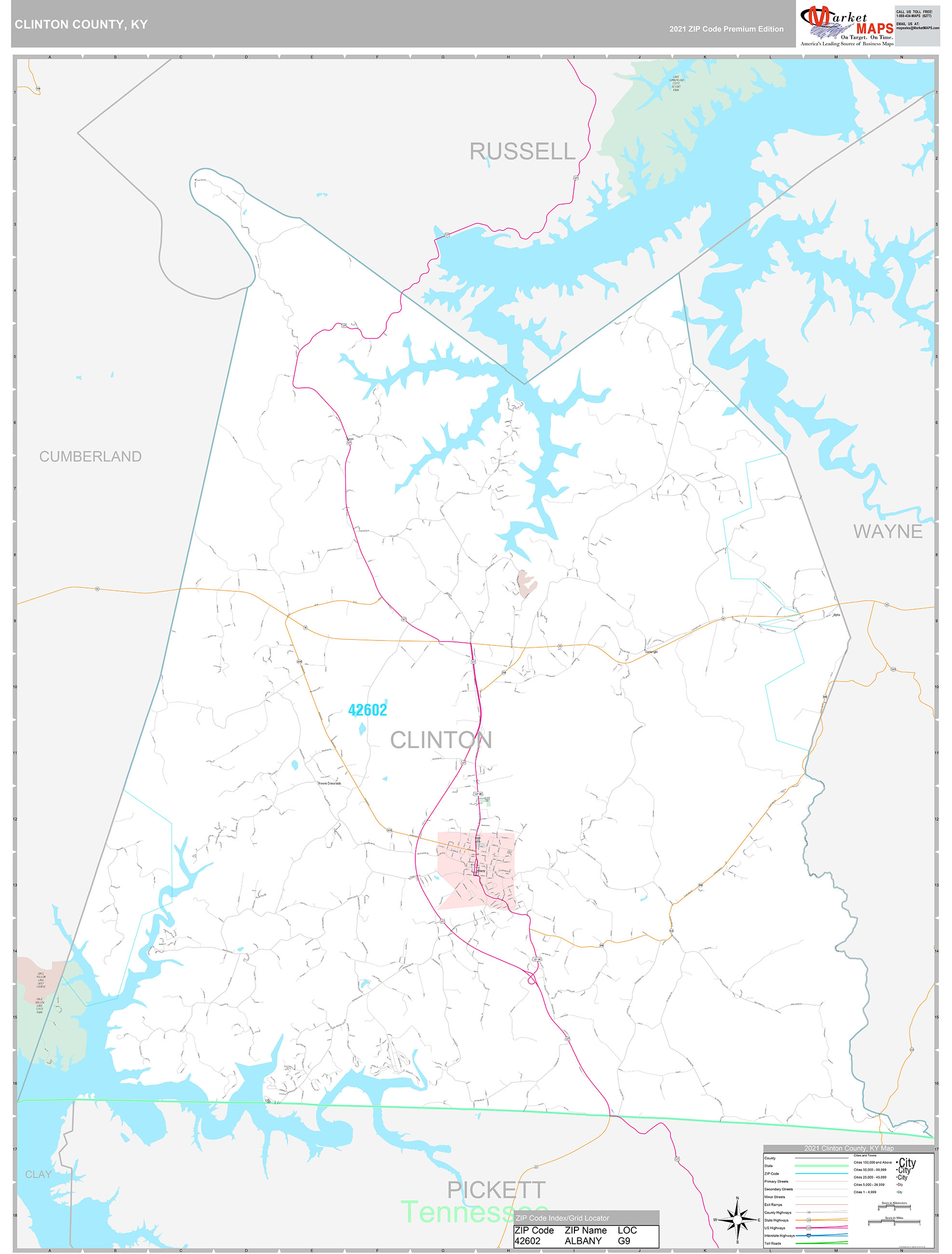 Clinton County, KY Wall Map Premium Style by MarketMAPS
